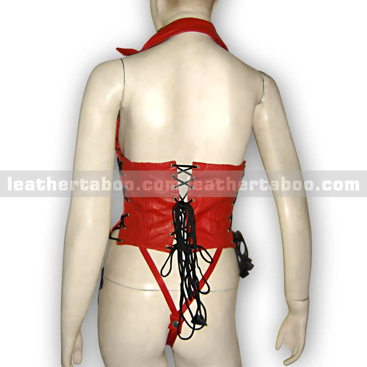Red Sheepskin Leather Lace-Up Bodysuit for Women – Halter Neck Design - Leather taboo