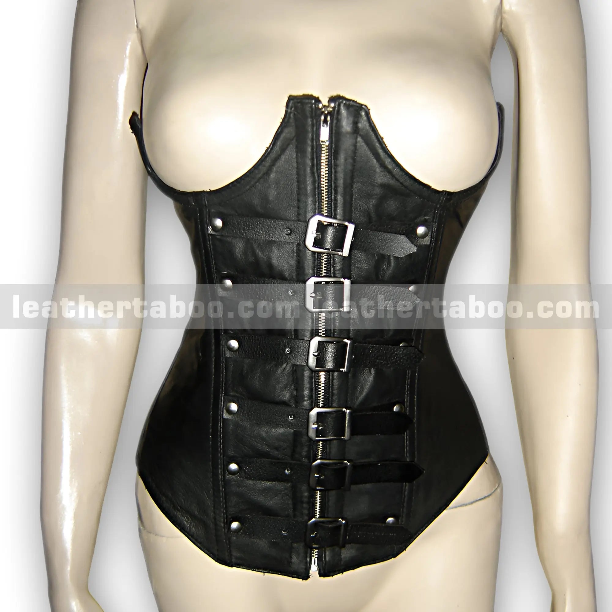 Black Sheepskin Leather Corset Bodysuit with Buckle and Zip Detail โ Structured Fit for Women - Leather taboo