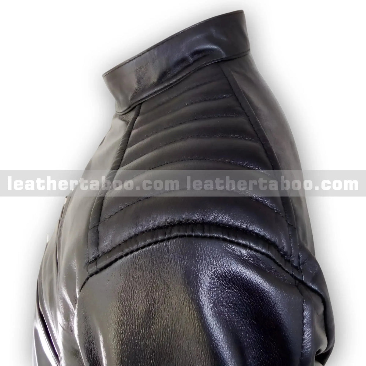 Men's Black Sheepskin Leather Jacket with Red Arm Stripes & Zipper Accents - Leather taboo