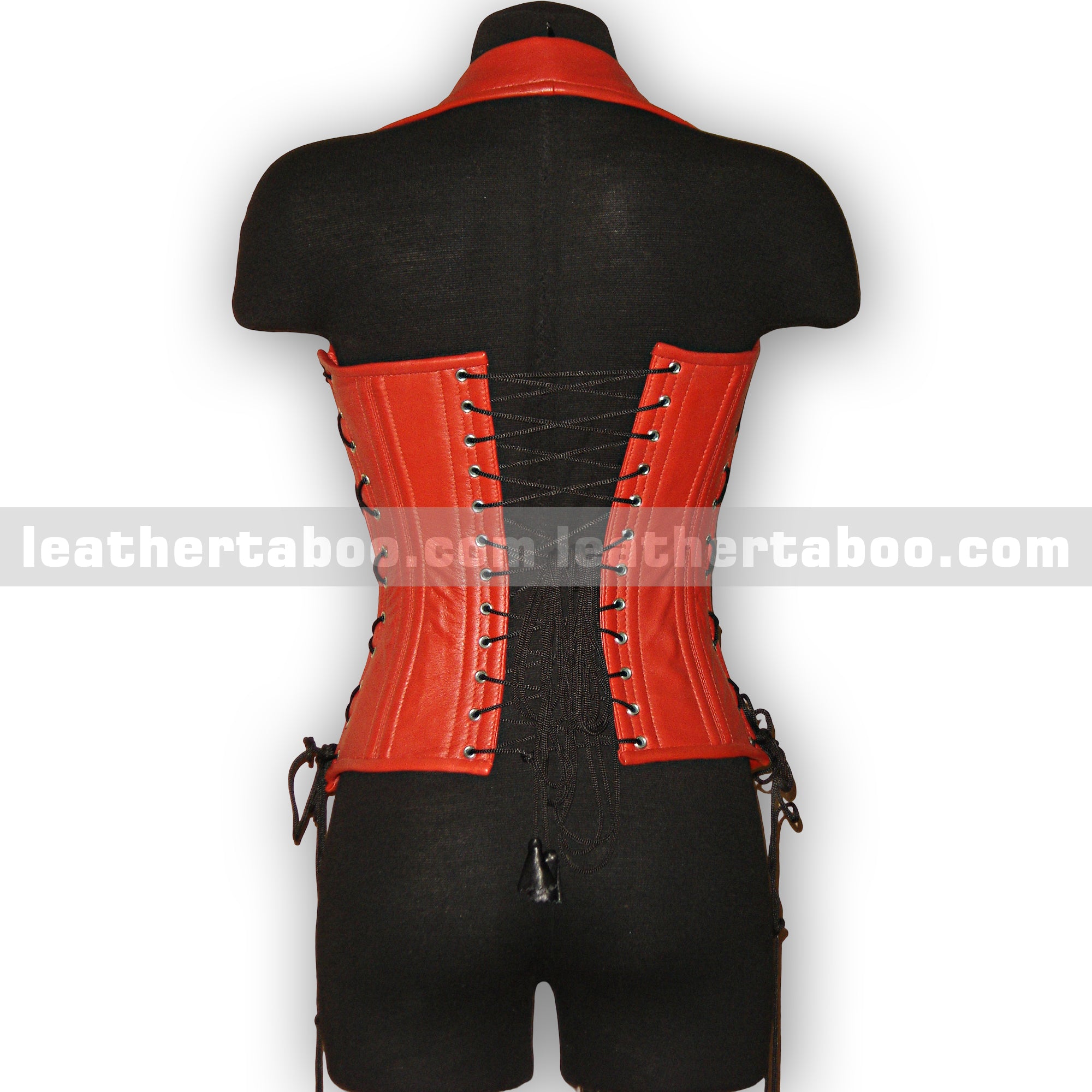 Premium Sheepskin Leather Corset Top for Women – Red Halter Neck with Side Lacing
