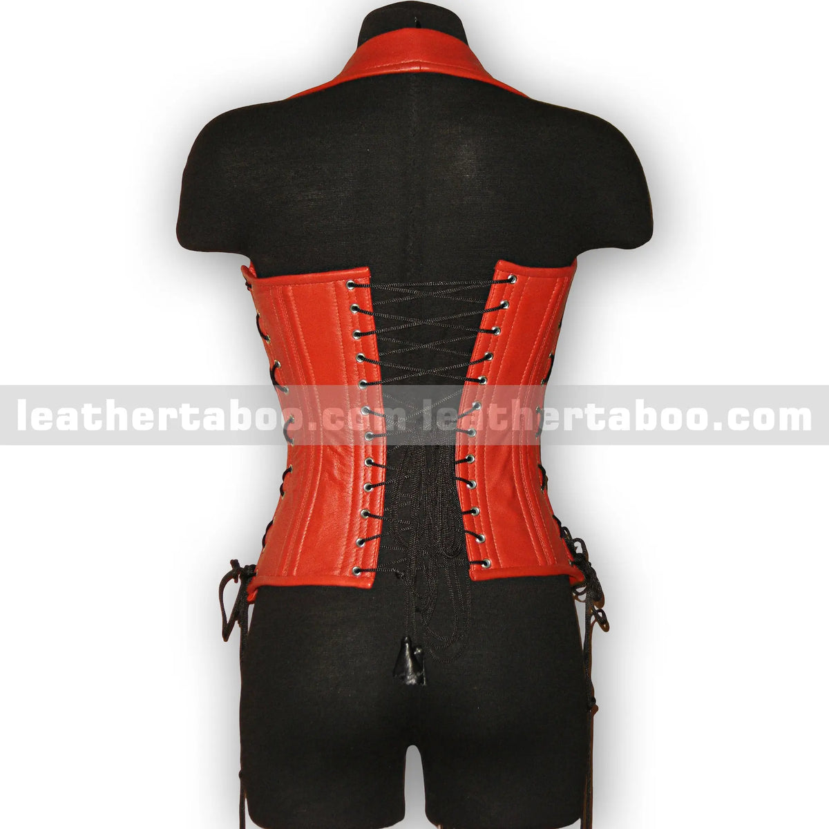 Premium Sheepskin Leather Corset Top for Women – Red Halter Neck with Side Lacing - Leather taboo