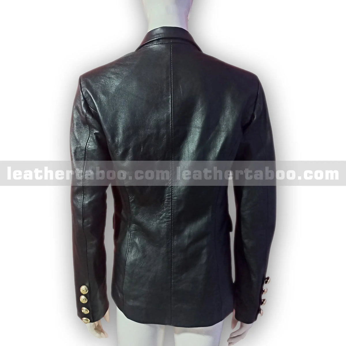Women's Black Sheepskin Leather Blazer with Gold Buttons – Double Breasted Formal Jacket - Leather taboo