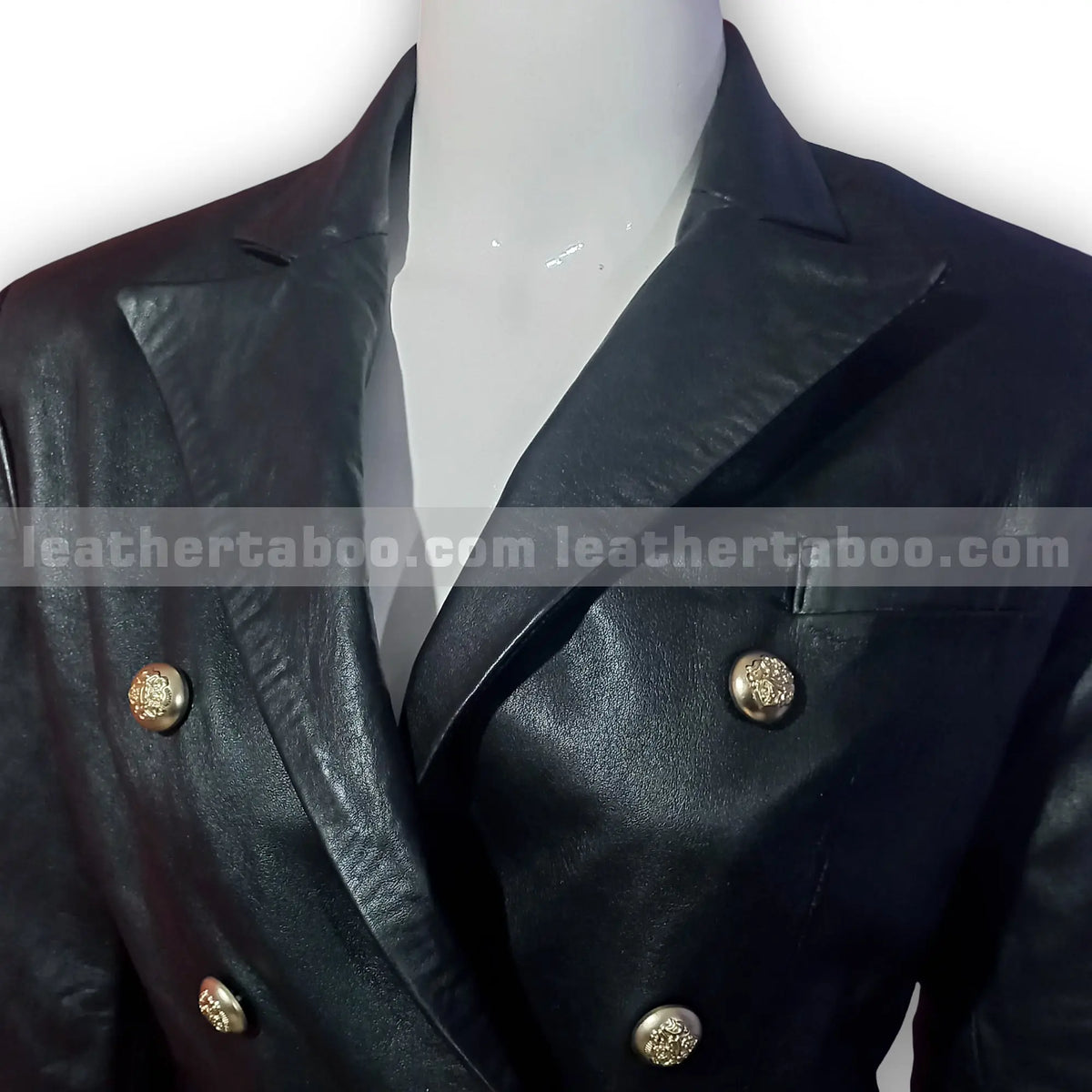 Women's Black Sheepskin Leather Blazer with Gold Buttons – Double Breasted Formal Jacket - Leather taboo