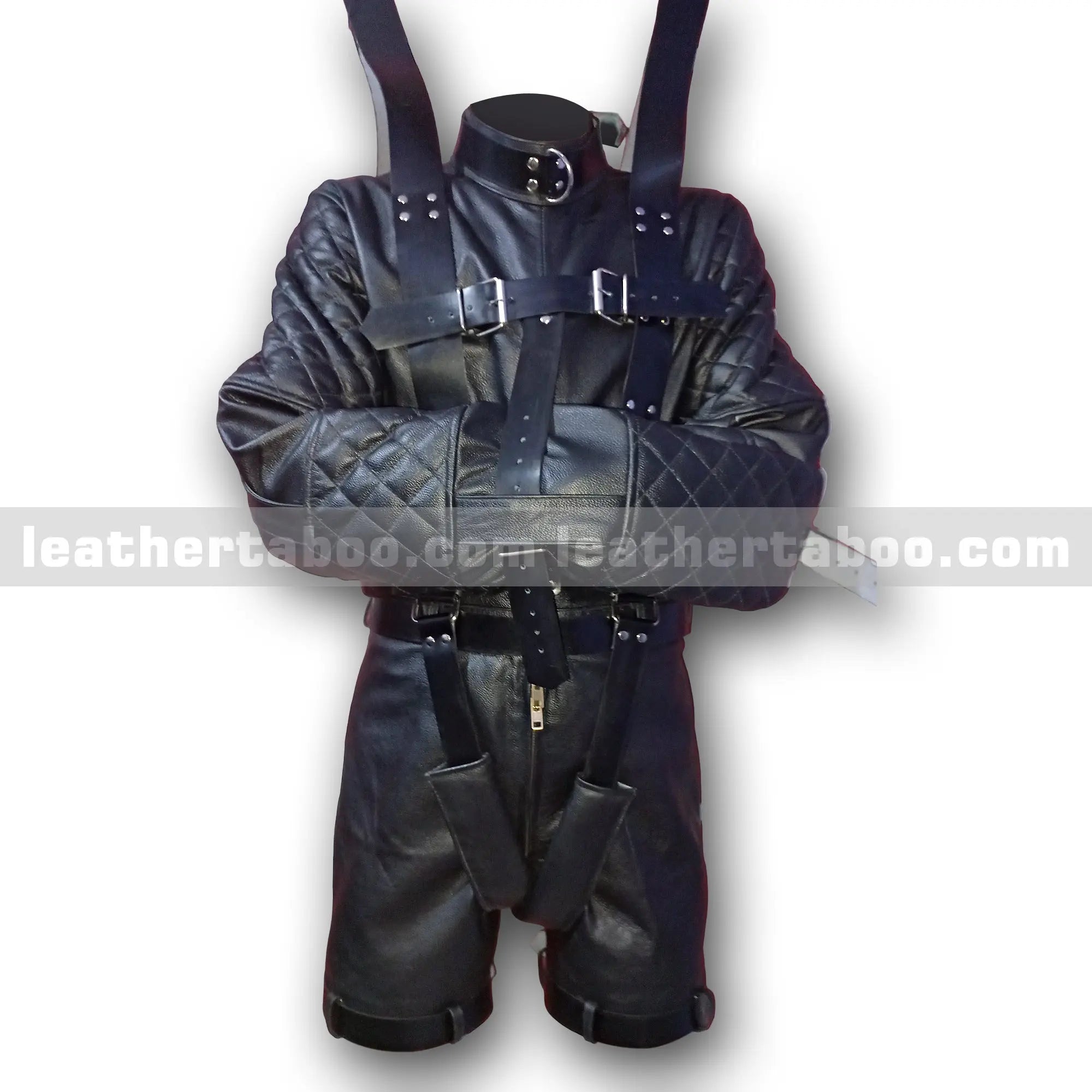 Men's Premium Cowhide Leather Restraint Suit with Quilted Sleeves and Adjustable Straps - Leather taboo