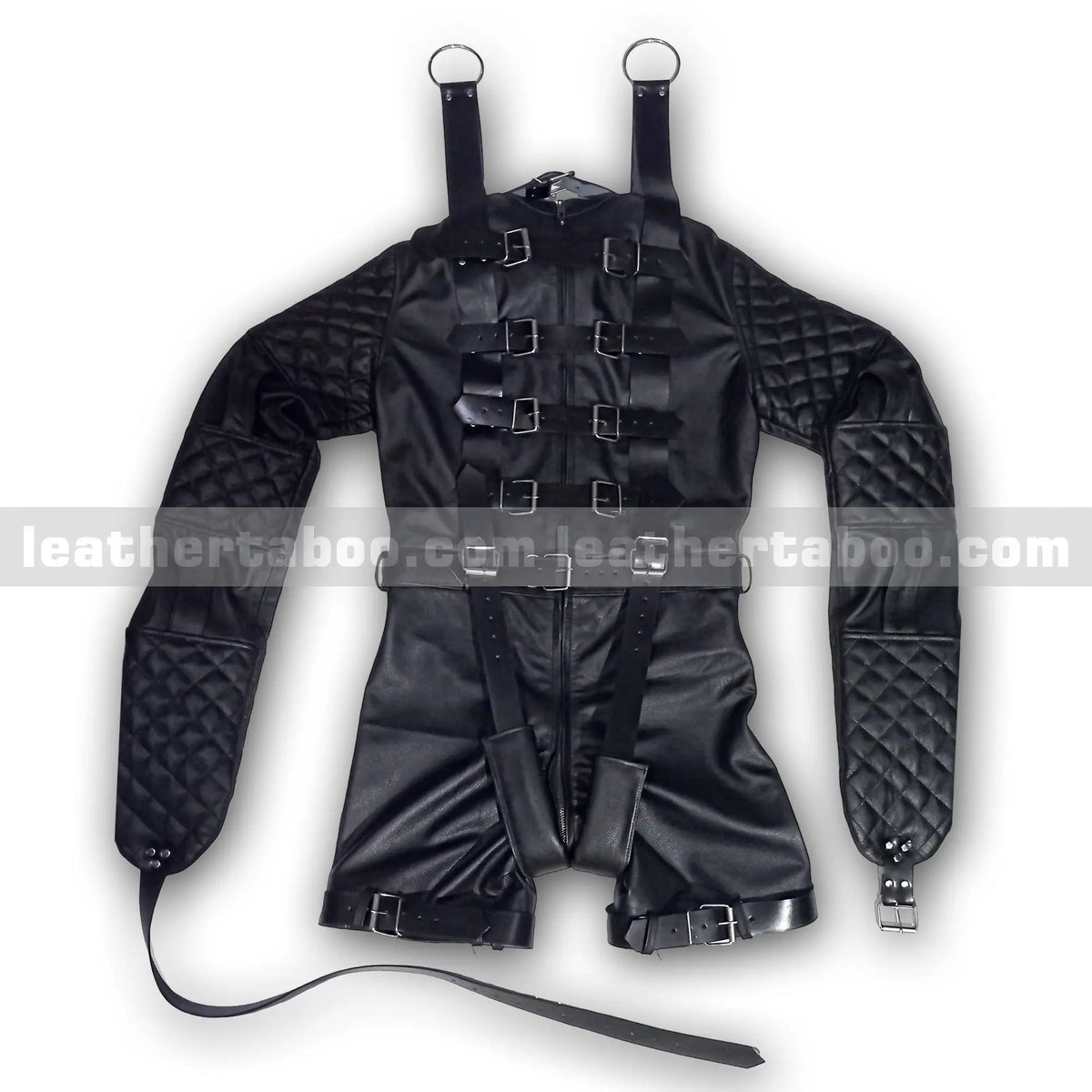 Men's Premium Cowhide Leather Restraint Suit with Quilted Sleeves and Adjustable Straps - Leather taboo