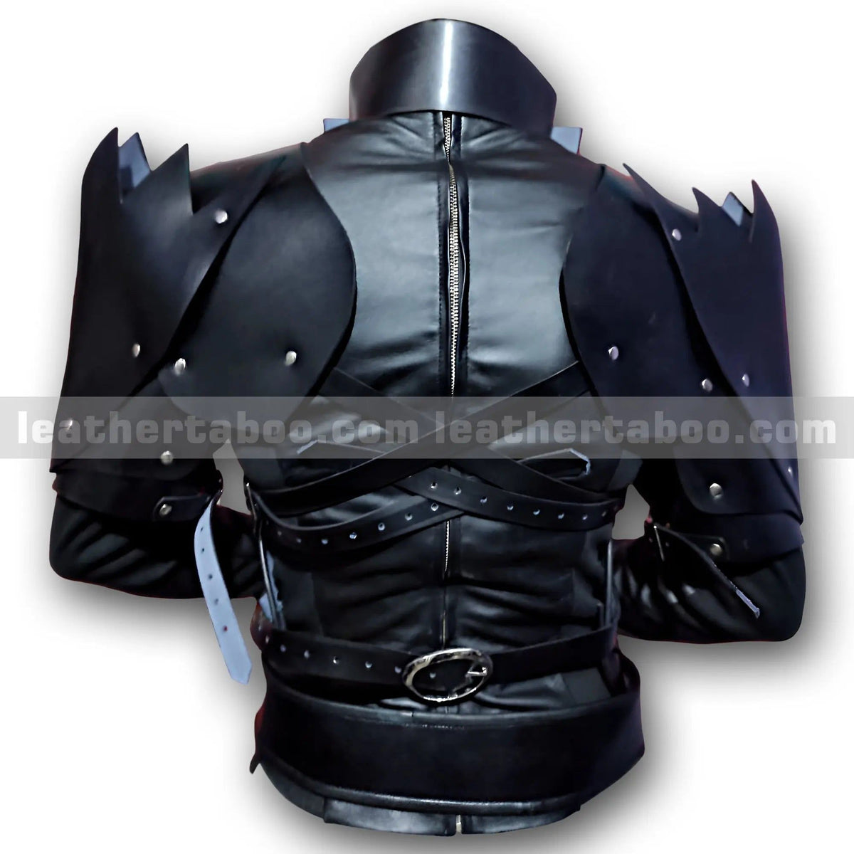 Black Leather Armor Costume Chestplate with Shoulder Guards for Men - Medieval Fantasy Cosplay Outfit - Leather taboo