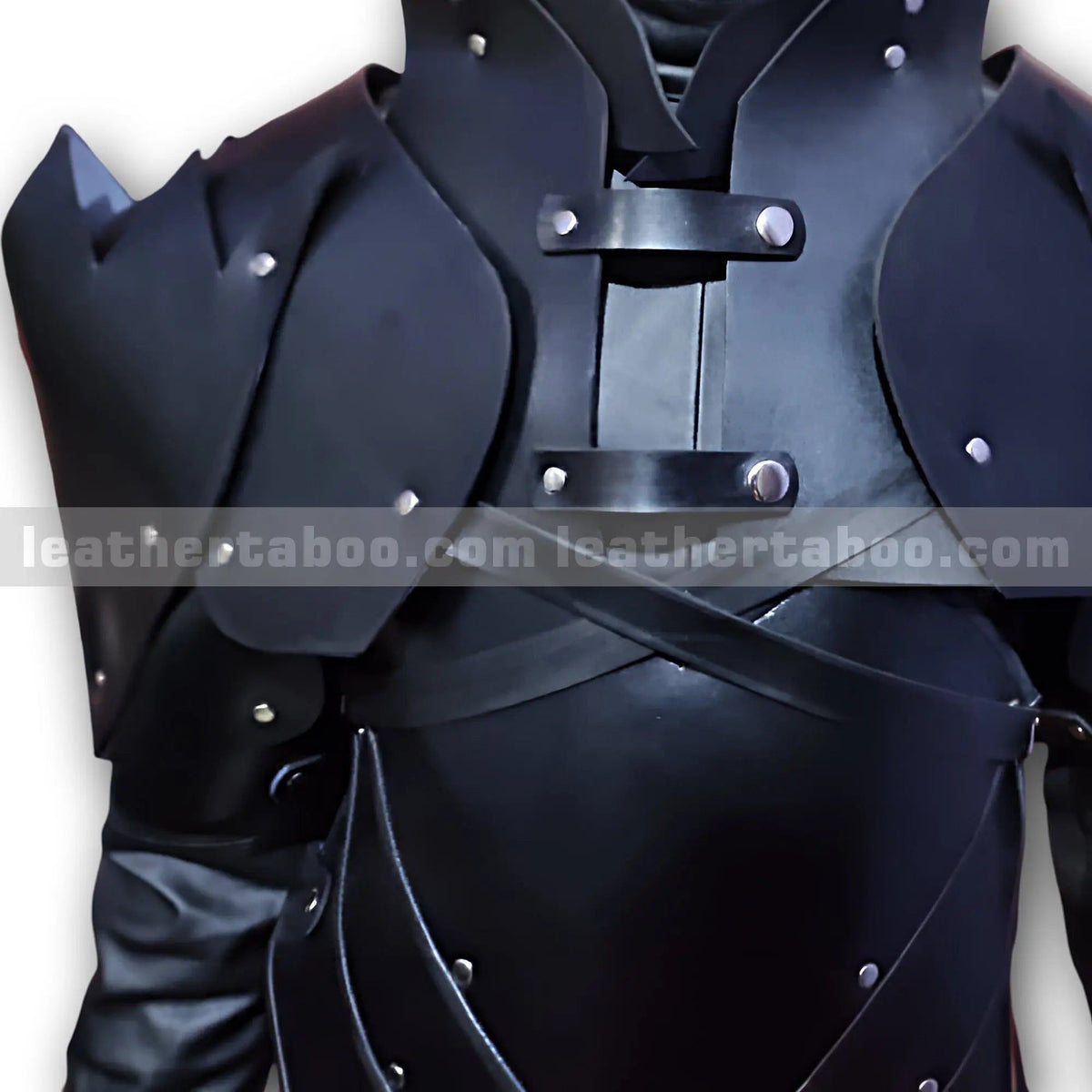 Black Leather Armor Costume Chestplate with Shoulder Guards for Men - Medieval Fantasy Cosplay Outfit - Leather taboo