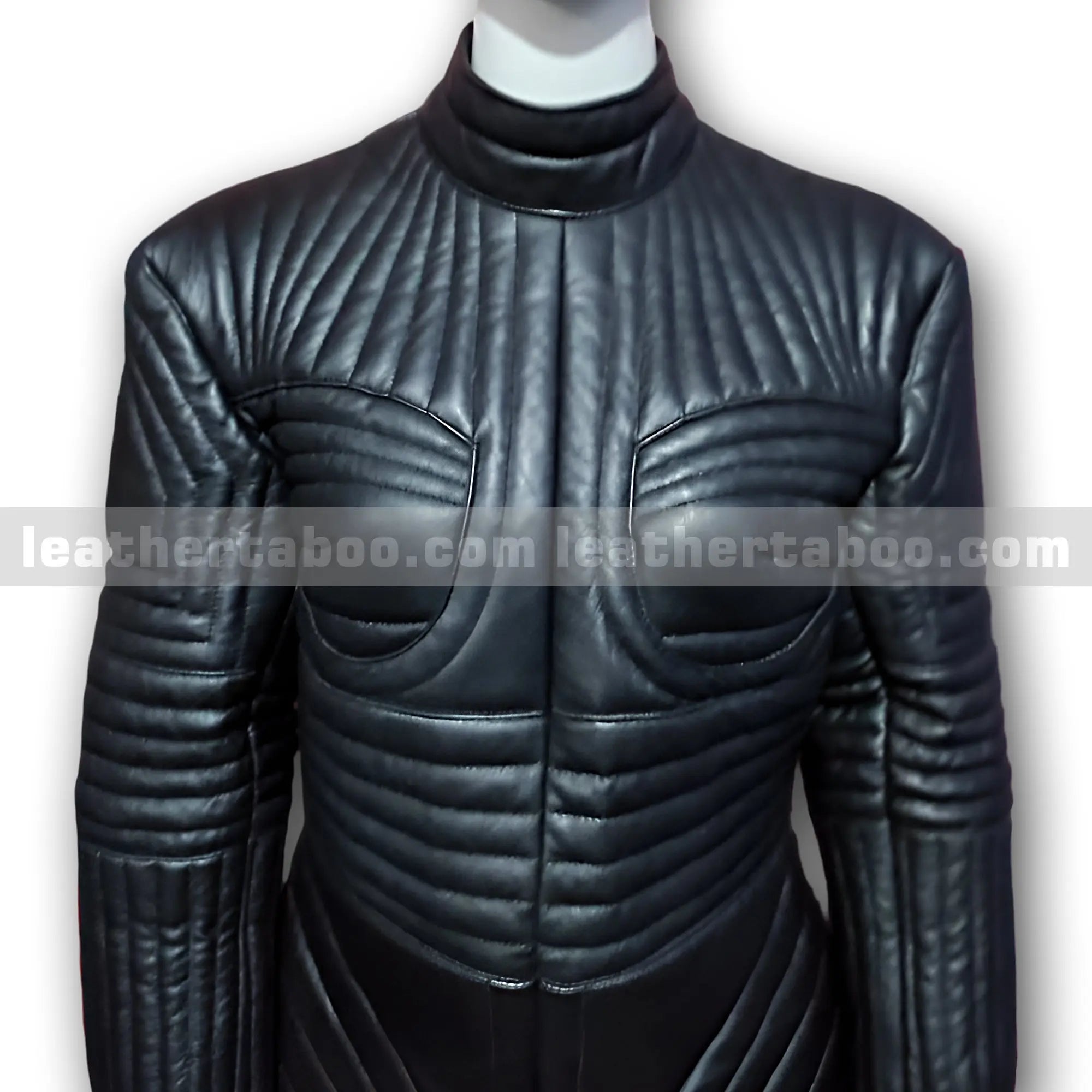 Black Quilted Sheepskin Leather Dress Jacket for Women โ Futuristic Armor-Inspired Outerwear - Leather taboo