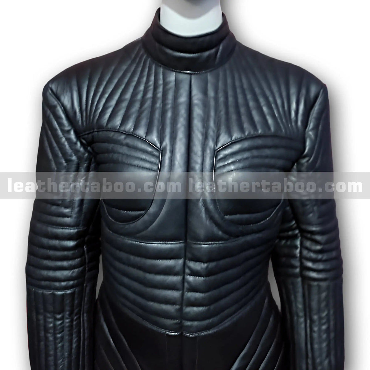 Black Quilted Sheepskin Leather Dress Jacket for Women – Futuristic Armor-Inspired Outerwear - Leather taboo