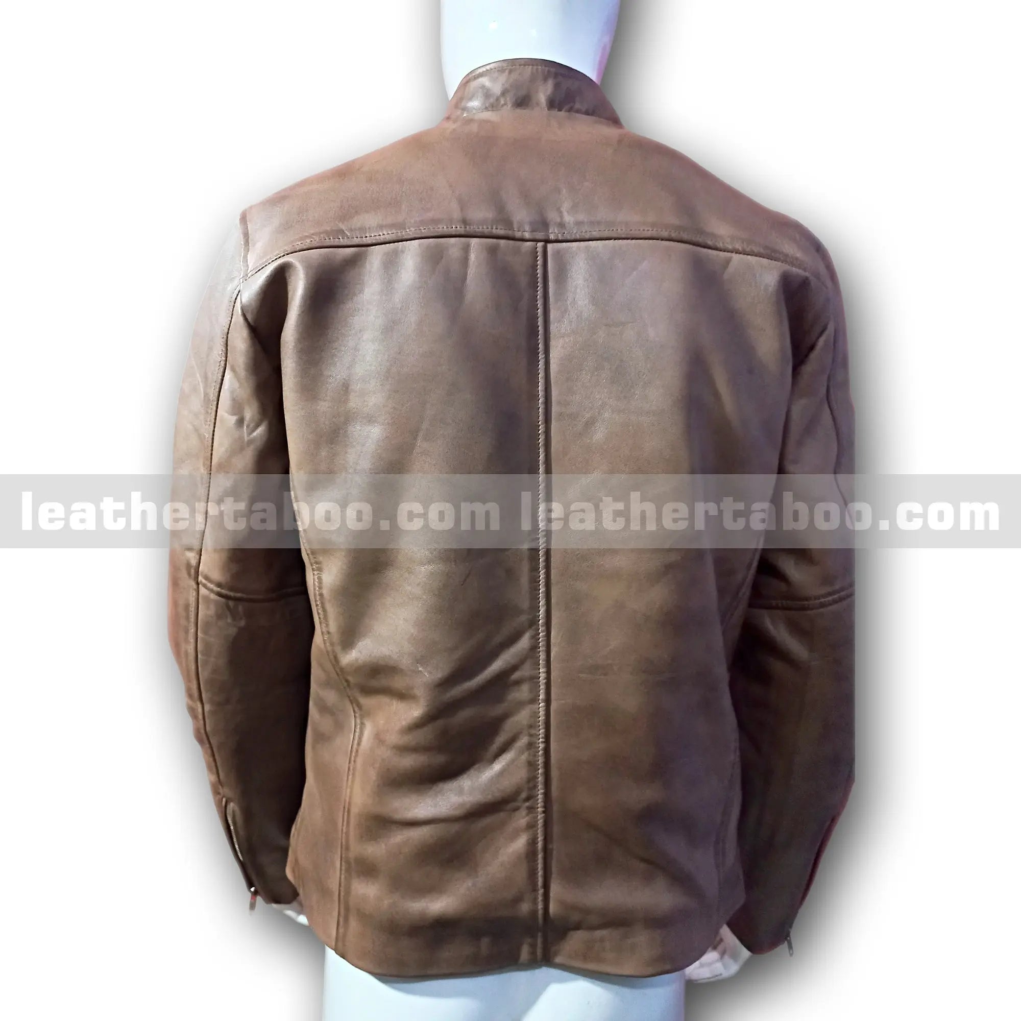 Men's Brown Cowhide Leather Zip-Up Jacket | Classic Stand Collar Design - Leather taboo