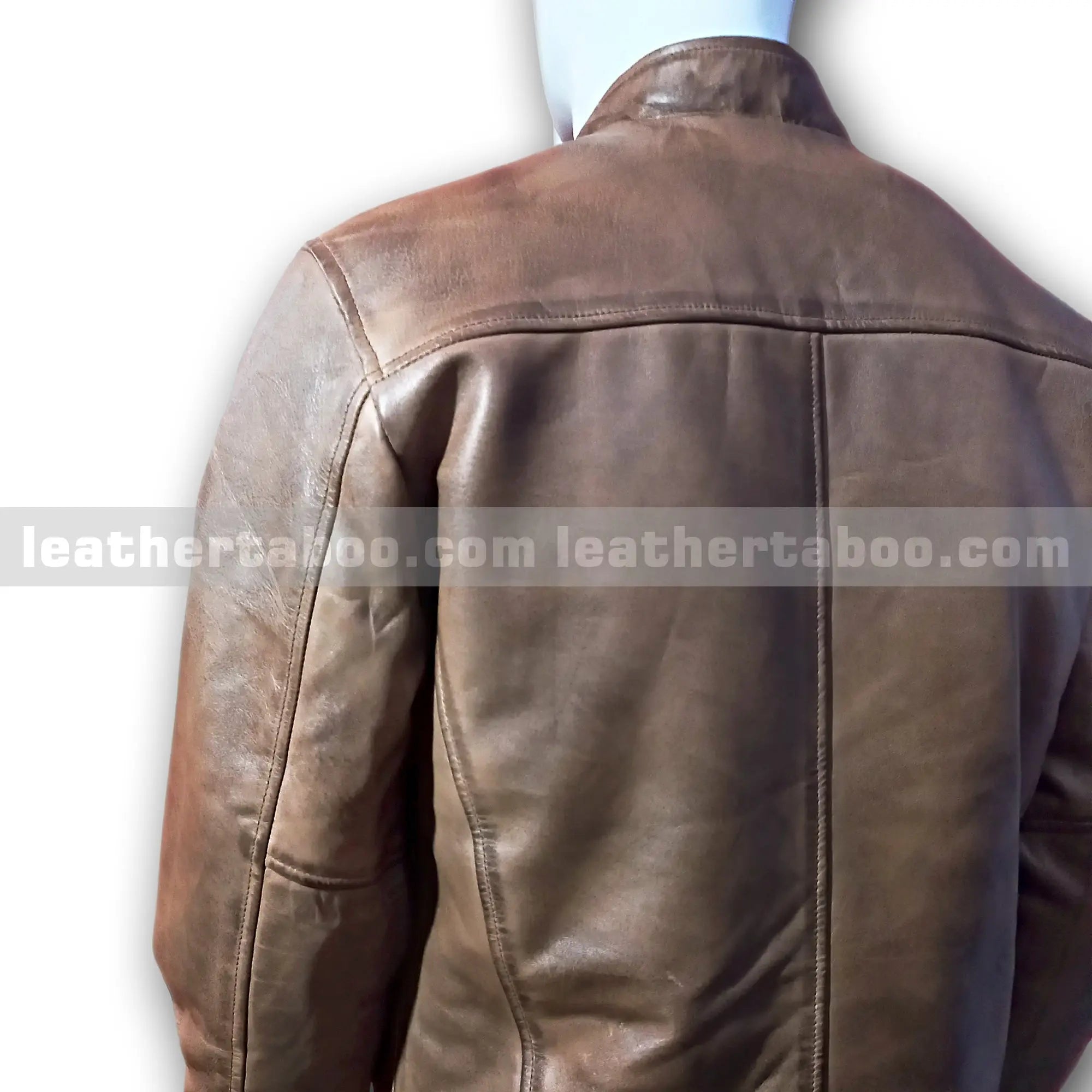 Men's Brown Cowhide Leather Zip-Up Jacket | Classic Stand Collar Design - Leather taboo