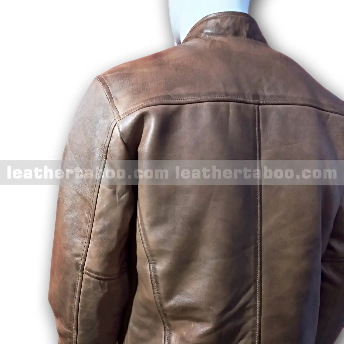 Men's Brown Cowhide Leather Zip-Up Jacket | Classic Stand Collar Design - Leather taboo