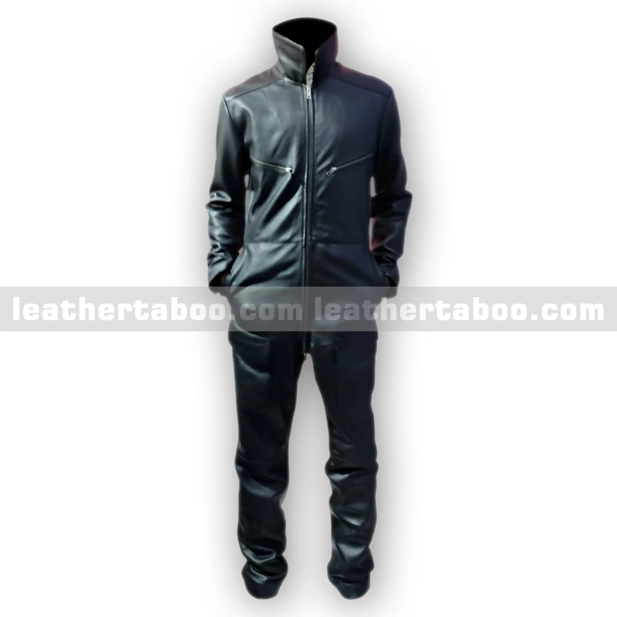 Men’s Black Sheepskin Leather One-Piece Suit – Full Body Zipper Outfit - Leather taboo