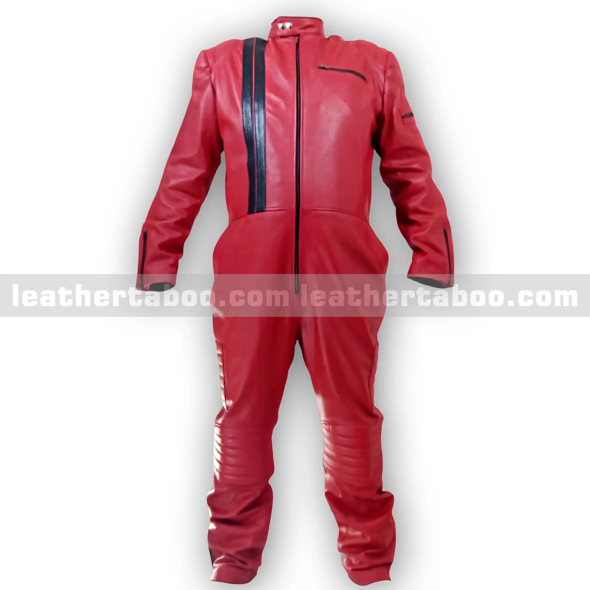 Men’s Red Leather Full Body Suit | Premium Sheepskin Leather Jumpsuit | Fashion Outerwear with Zipper Detailing - Leather taboo