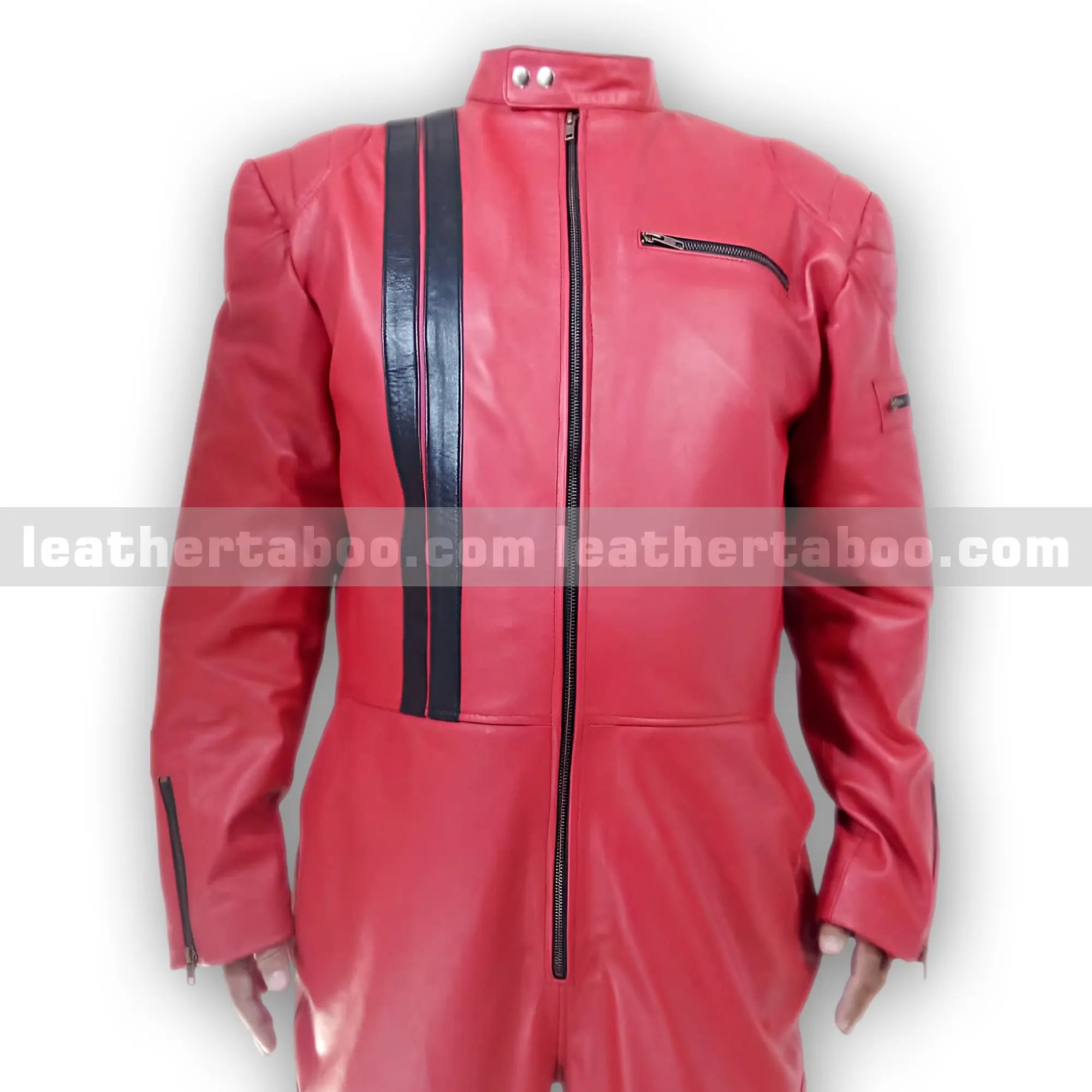 Men’s Red Leather Full Body Suit | Premium Sheepskin Leather Jumpsuit | Fashion Outerwear with Zipper Detailing - Leather taboo