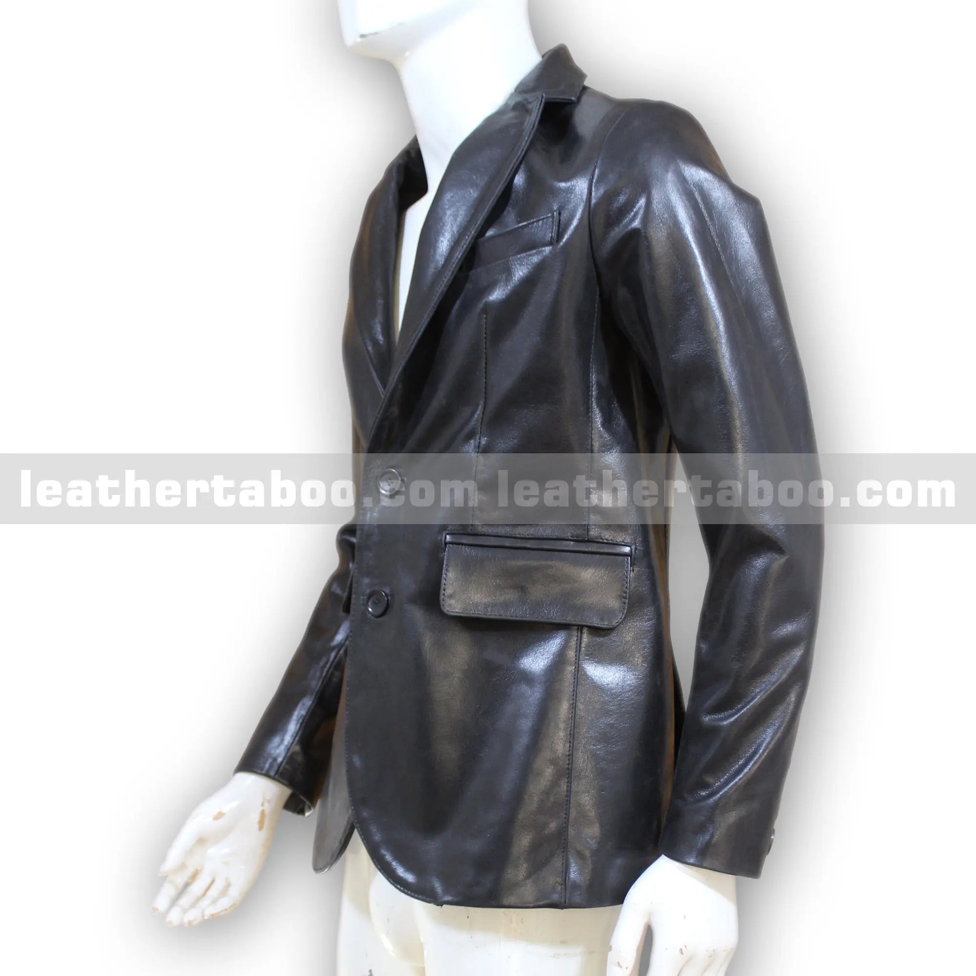Men's Black Genuine Cowhide Leather Blazer Jacket – Classic Fit with Two-Button Closure - Leather taboo