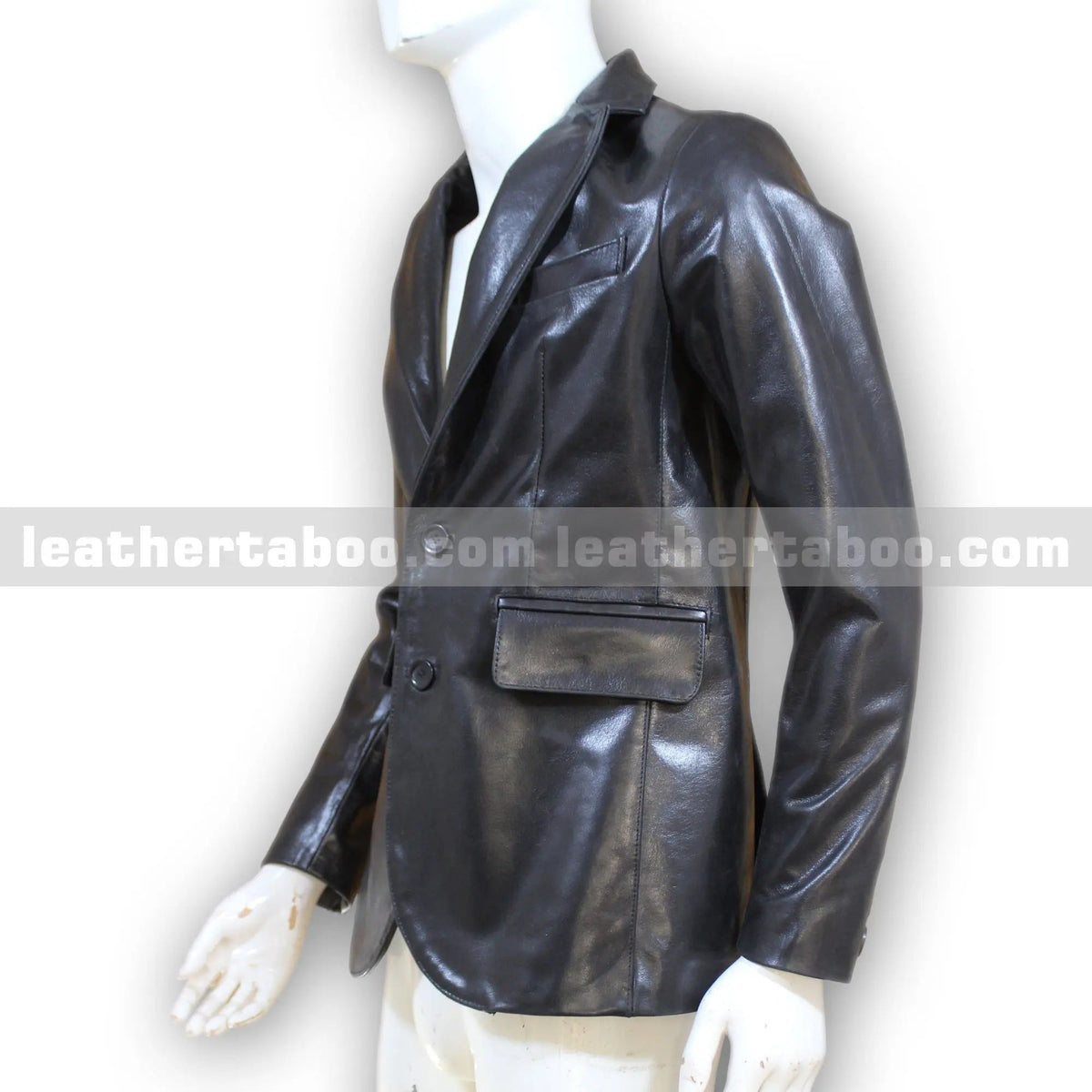 Men's Black Genuine Cowhide Leather Blazer Jacket – Classic Fit with Two-Button Closure - Leather taboo