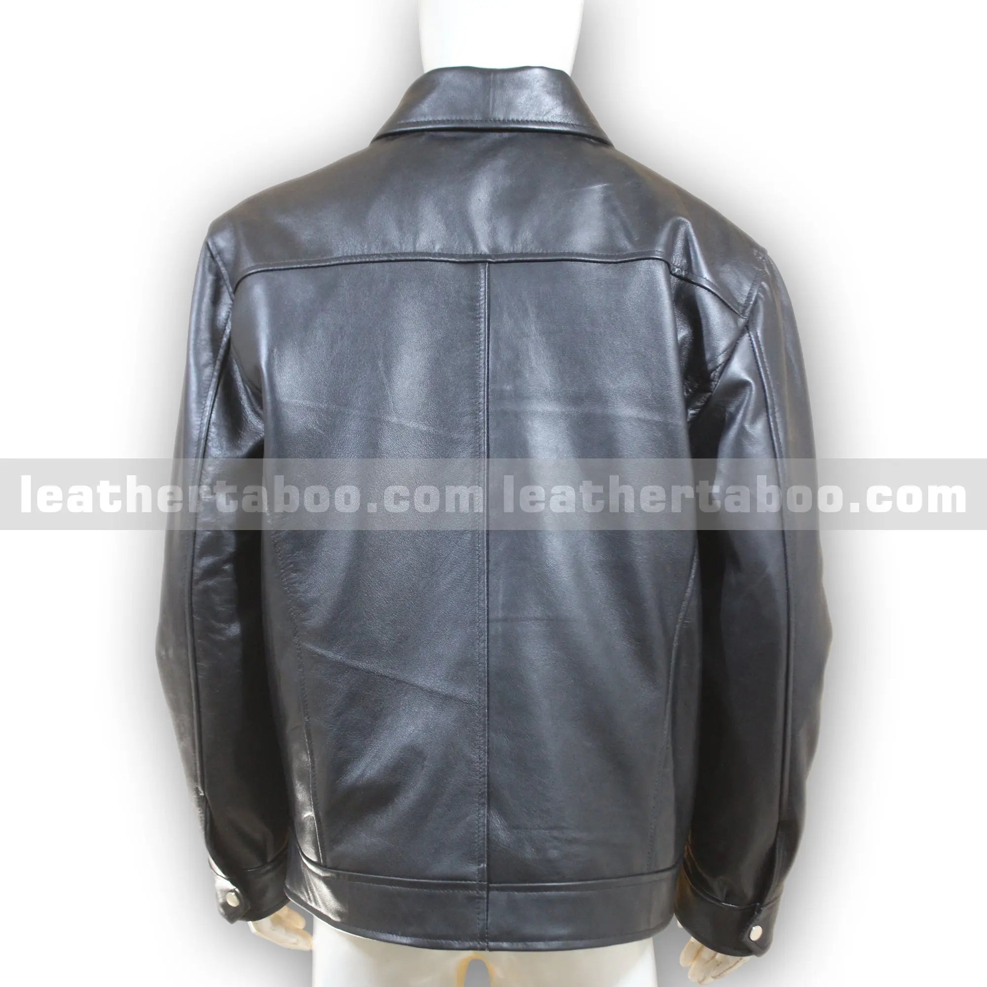 Men's Black Cowhide Leather Zip-Up Jacket with Chest Pockets - Leather taboo
