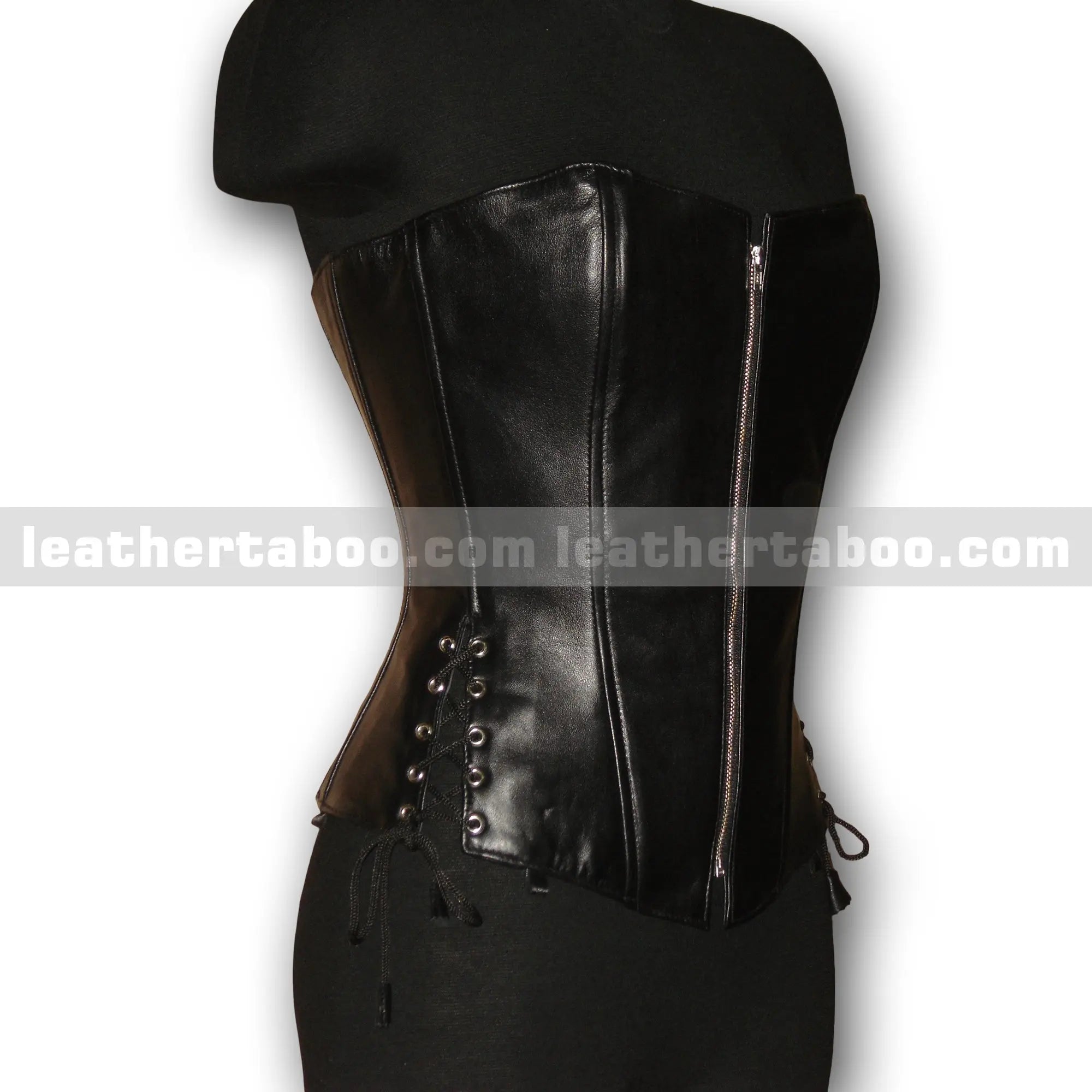 Women's Black Leather Corset Top | Premium Sheepskin with Zipper Front & Adjustable Lace Back - Leather taboo