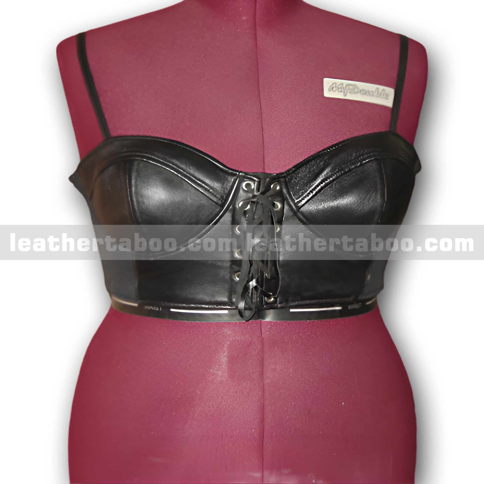 Black Sheepskin Leather Bustier Top with Lace-Up Front and Zipper Back – Adjustable Straps