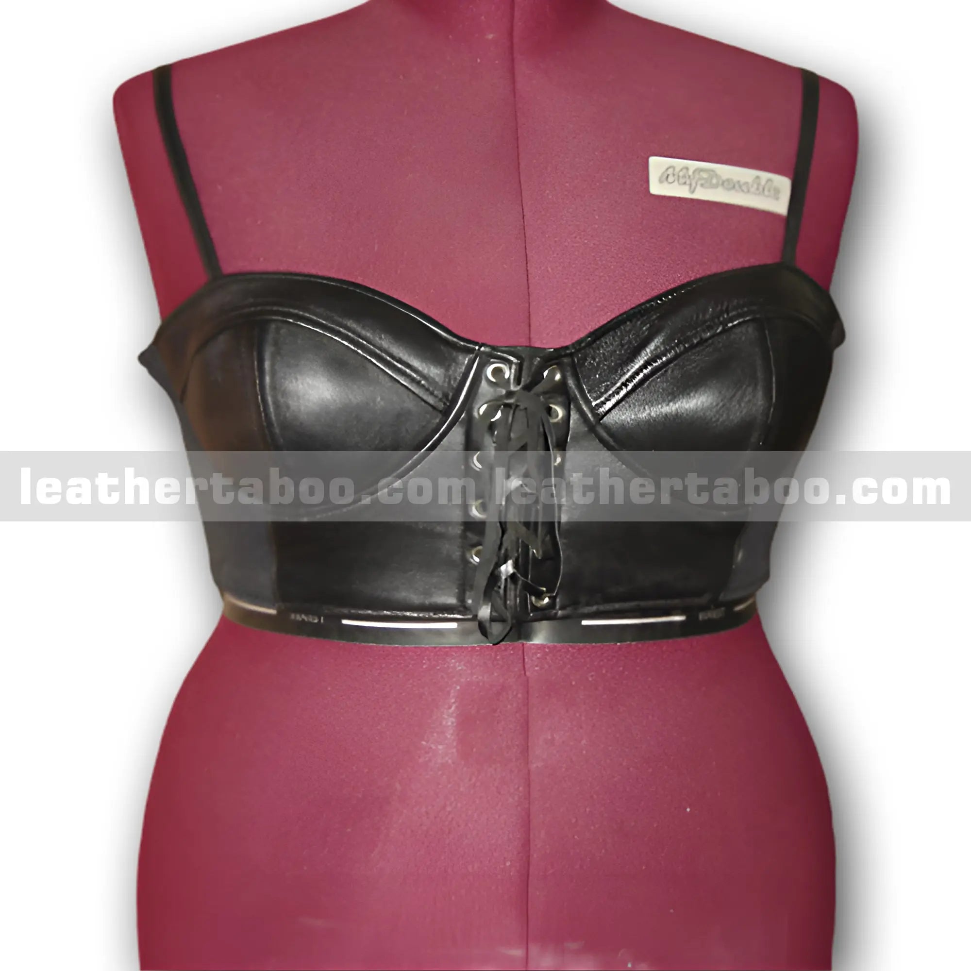 Black Sheepskin Leather Bustier Top with Lace-Up Front and Zipper Back โ Adjustable Straps - Leather taboo