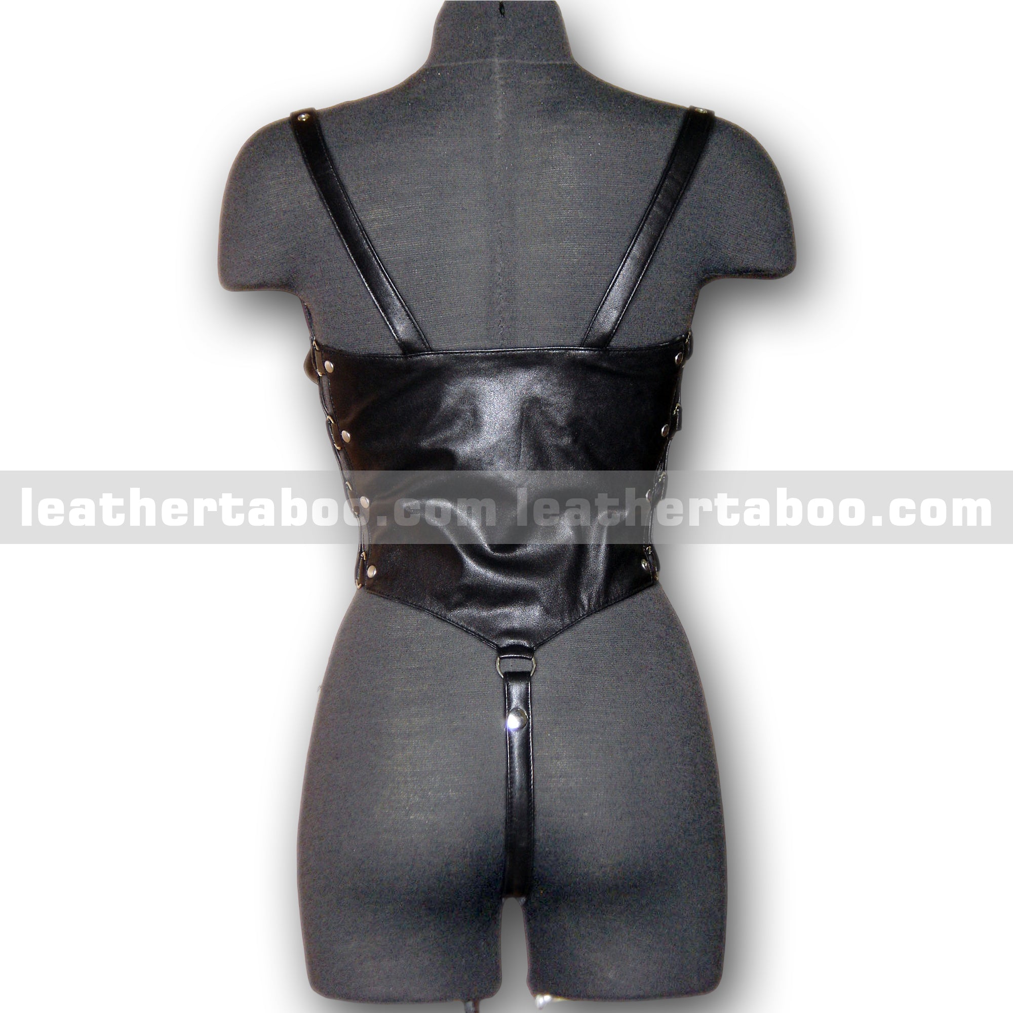 Women's Black Sheepskin Leather Bodysuit with Zipper Front and Adjustable Straps