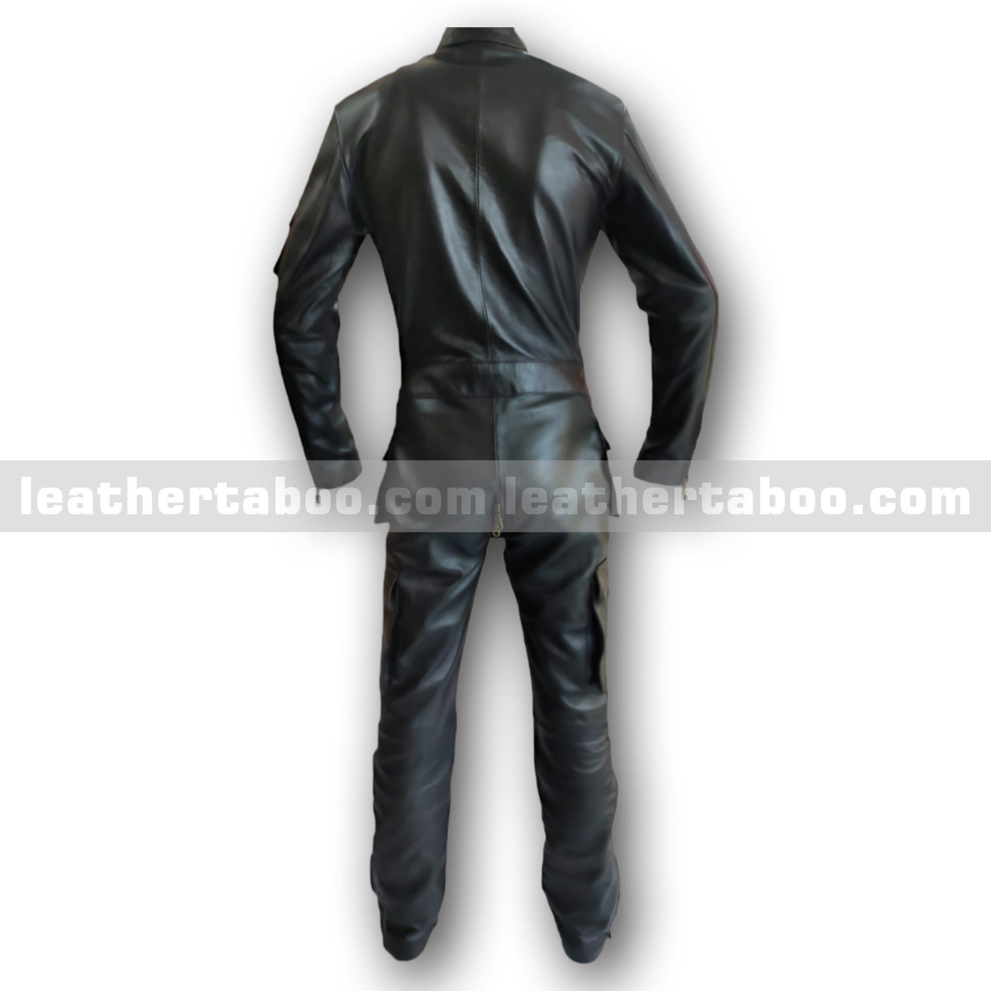 Men’s Black Leather Jumpsuit – Full Body Sheepskin Leather Suit with Zipper Closure