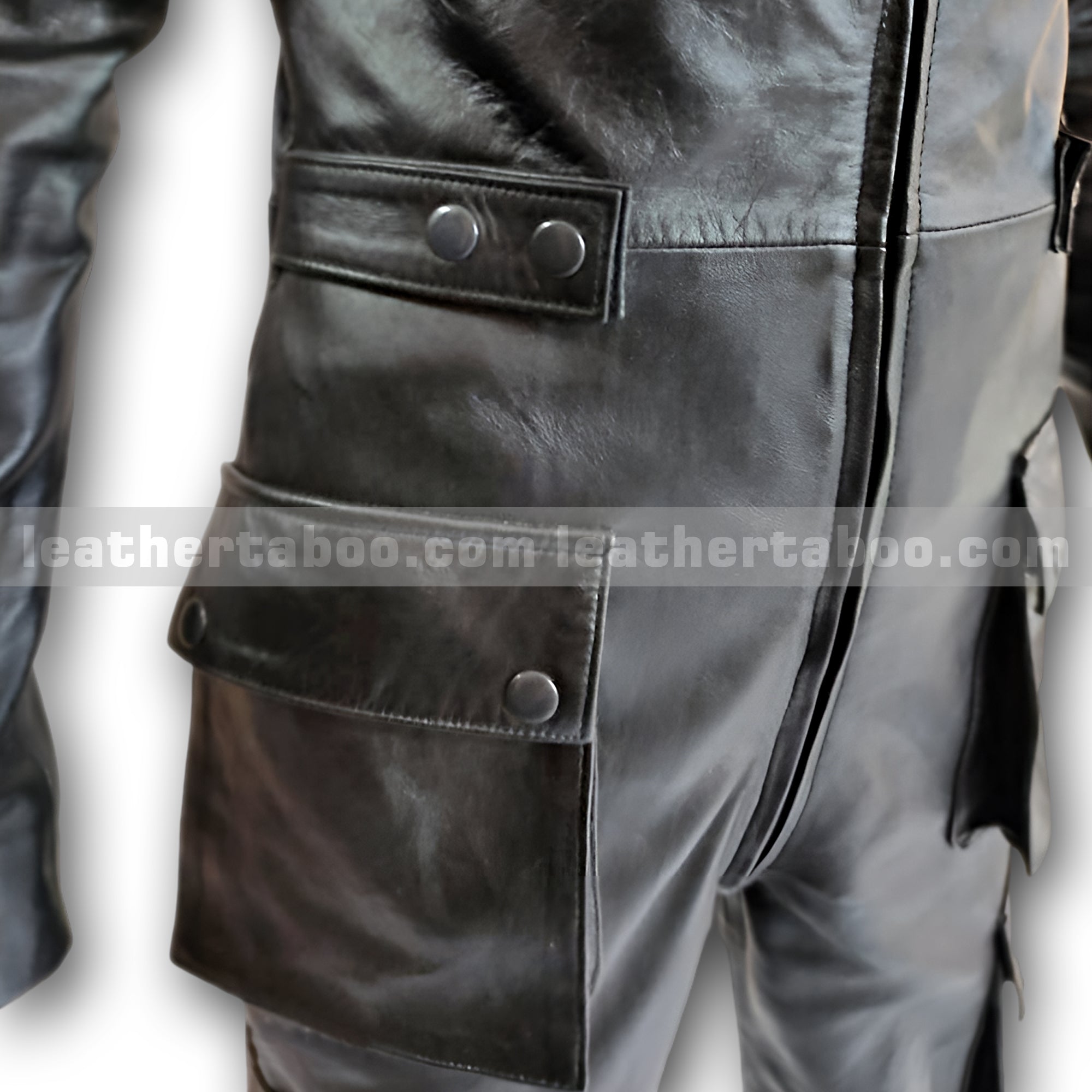 Men’s Black Leather Jumpsuit – Full Body Sheepskin Leather Suit with Zipper Closure