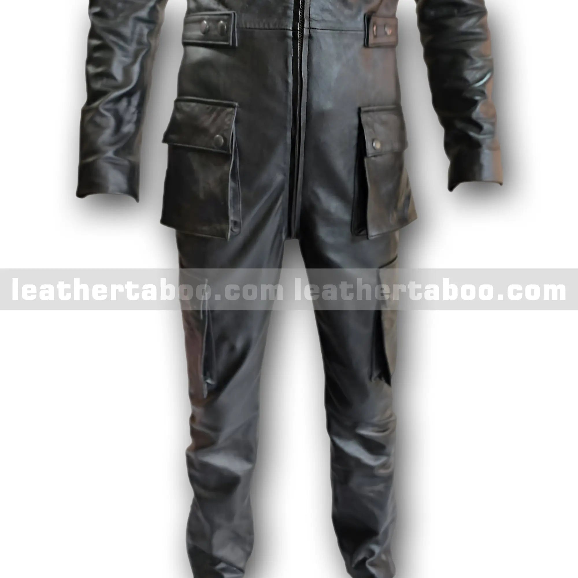 Men’s Black Leather Jumpsuit – Full Body Sheepskin Leather Suit with Zipper Closure - Leather taboo