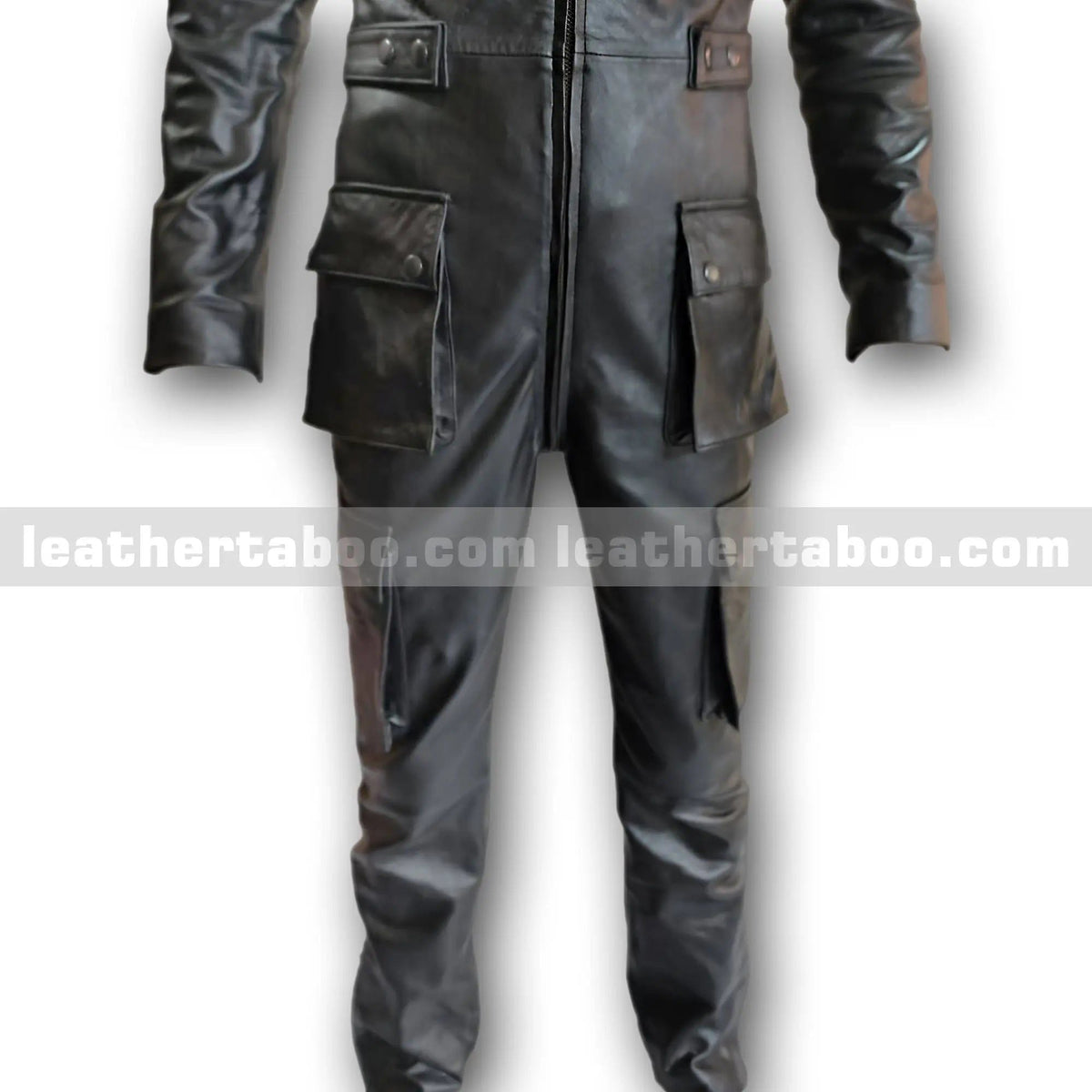 Men’s Black Leather Jumpsuit – Full Body Sheepskin Leather Suit with Zipper Closure - Leather taboo
