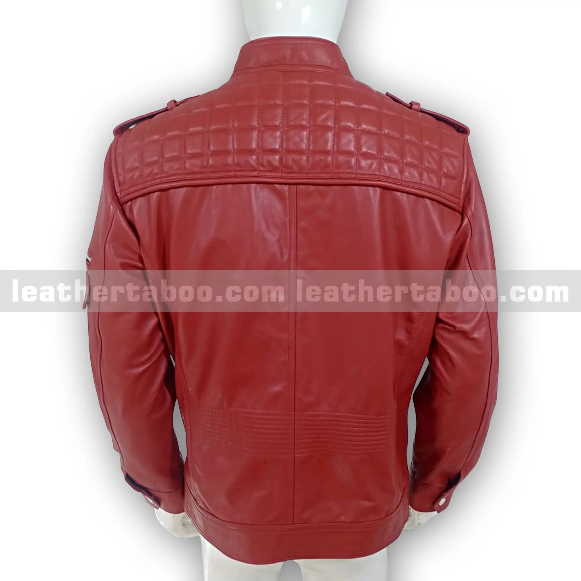 Men’s Premium Red Sheepskin Leather Jacket – Zipper Front Moto Style with Shoulder Detail - Leather taboo