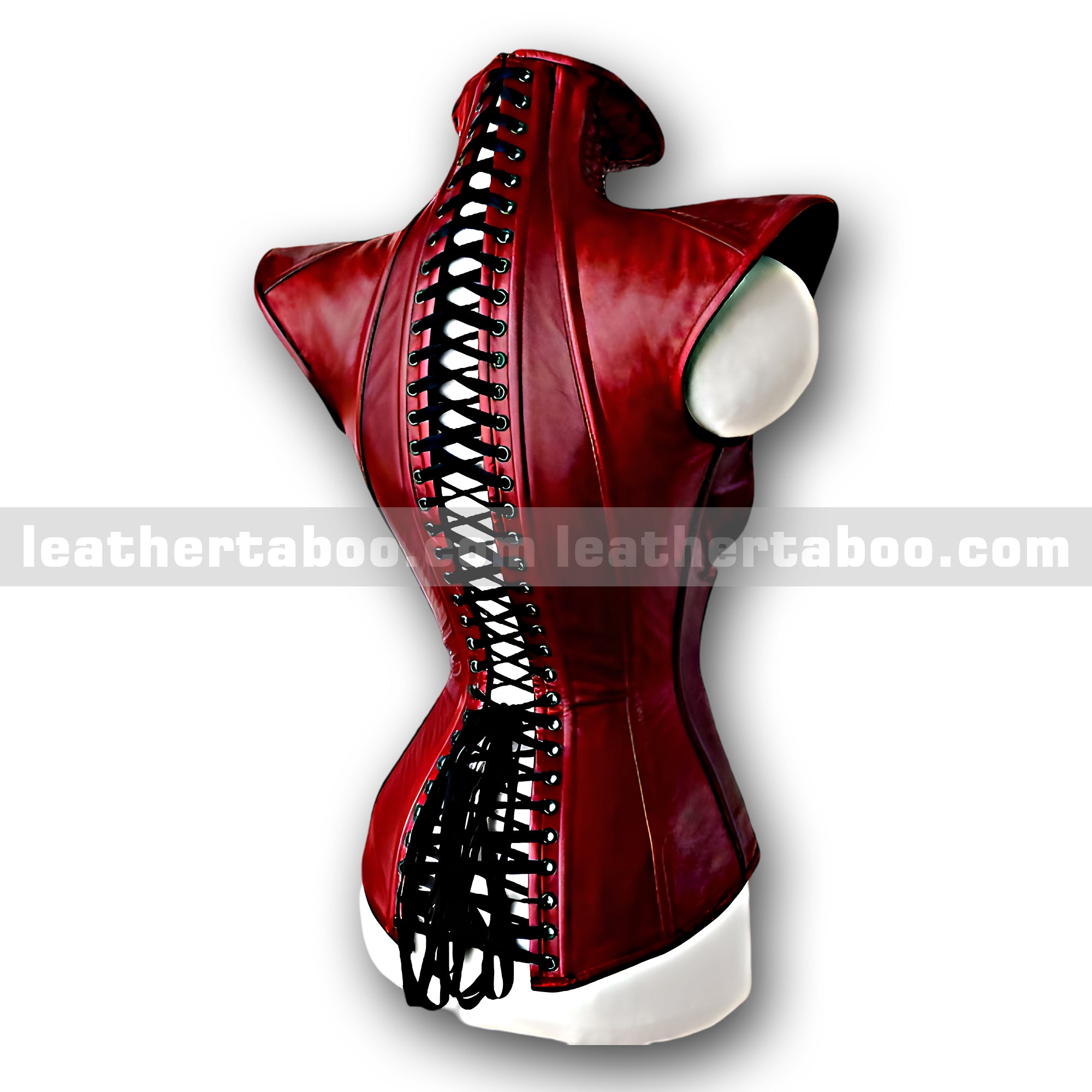 Women’s Red Sheepskin Leather Corset Top | Zipper Front & Lace-Up Back | Structured High Neck Leatherwear | Statement Fashion Piece