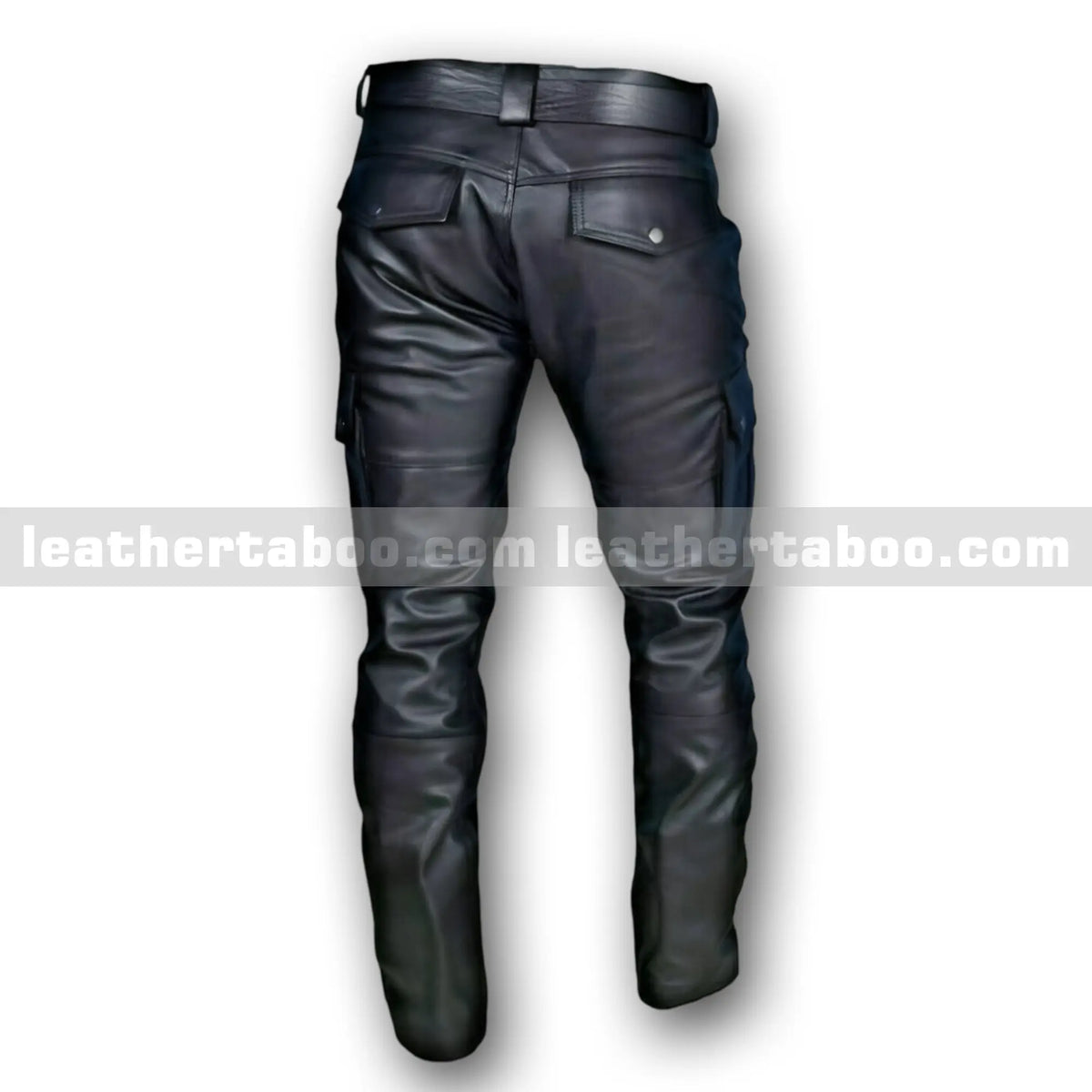 Men’s Black Cowhide Leather Pants with Cargo Pockets, Slim Fit Biker Style Trousers with Belt, Real Leather Streetwear - Leather taboo