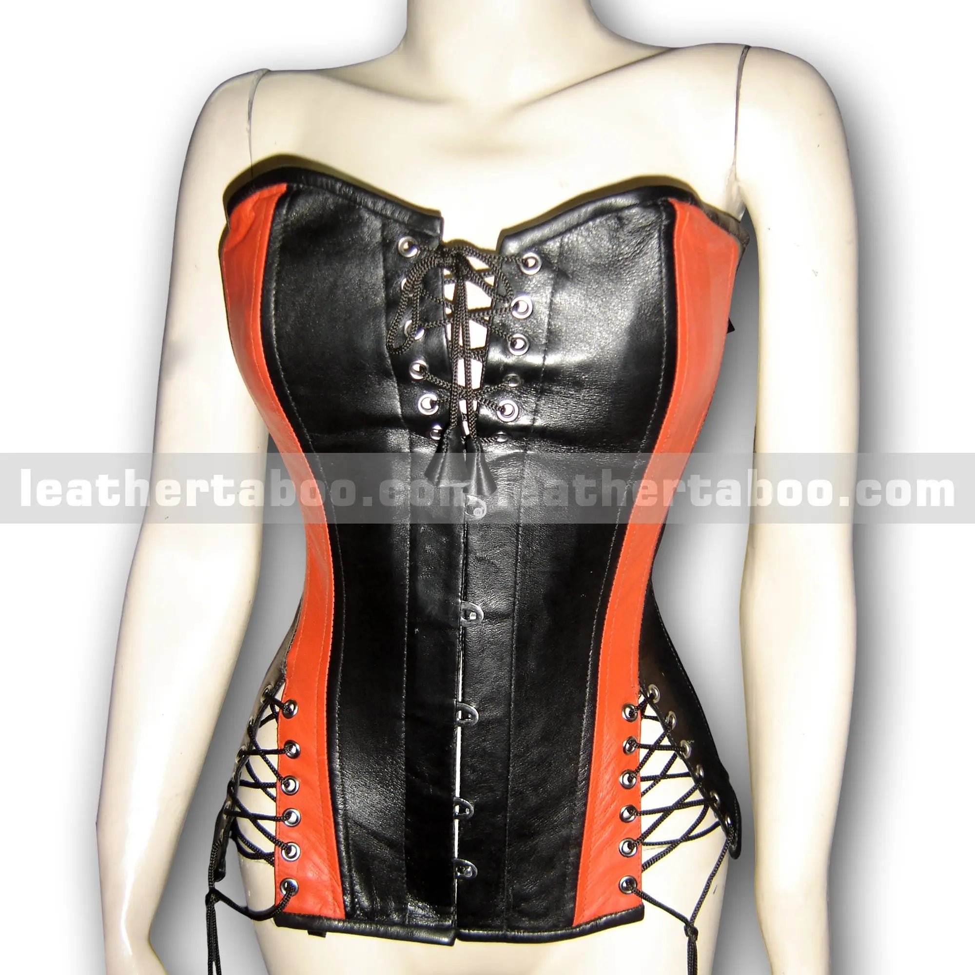 Premium Sheepskin Leather Corset Top for Women - Lace-Up Bustier Style Waist Cincher with Front & Side Eyelet Detailing - Leather taboo