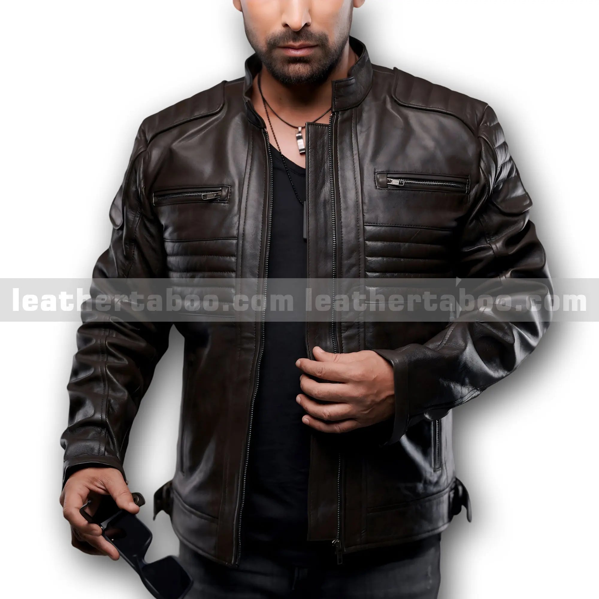 Men's Brown Cowhide Leather Jacket | Biker Style Motorcycle Outerwear | Zipper Closure Casual Slim Fit Coat - Leather taboo