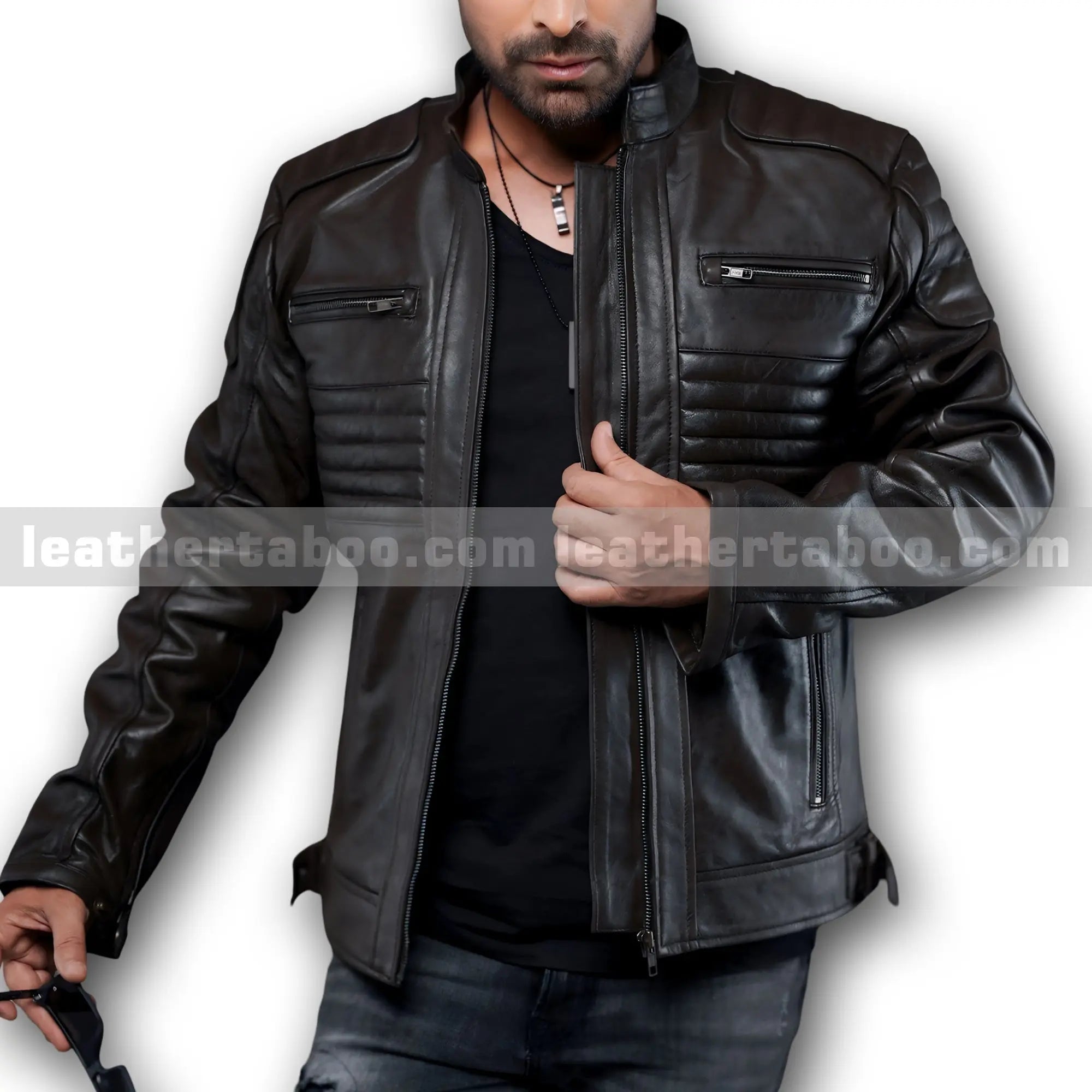 Men's Brown Cowhide Leather Jacket | Biker Style Motorcycle Outerwear | Zipper Closure Casual Slim Fit Coat - Leather taboo