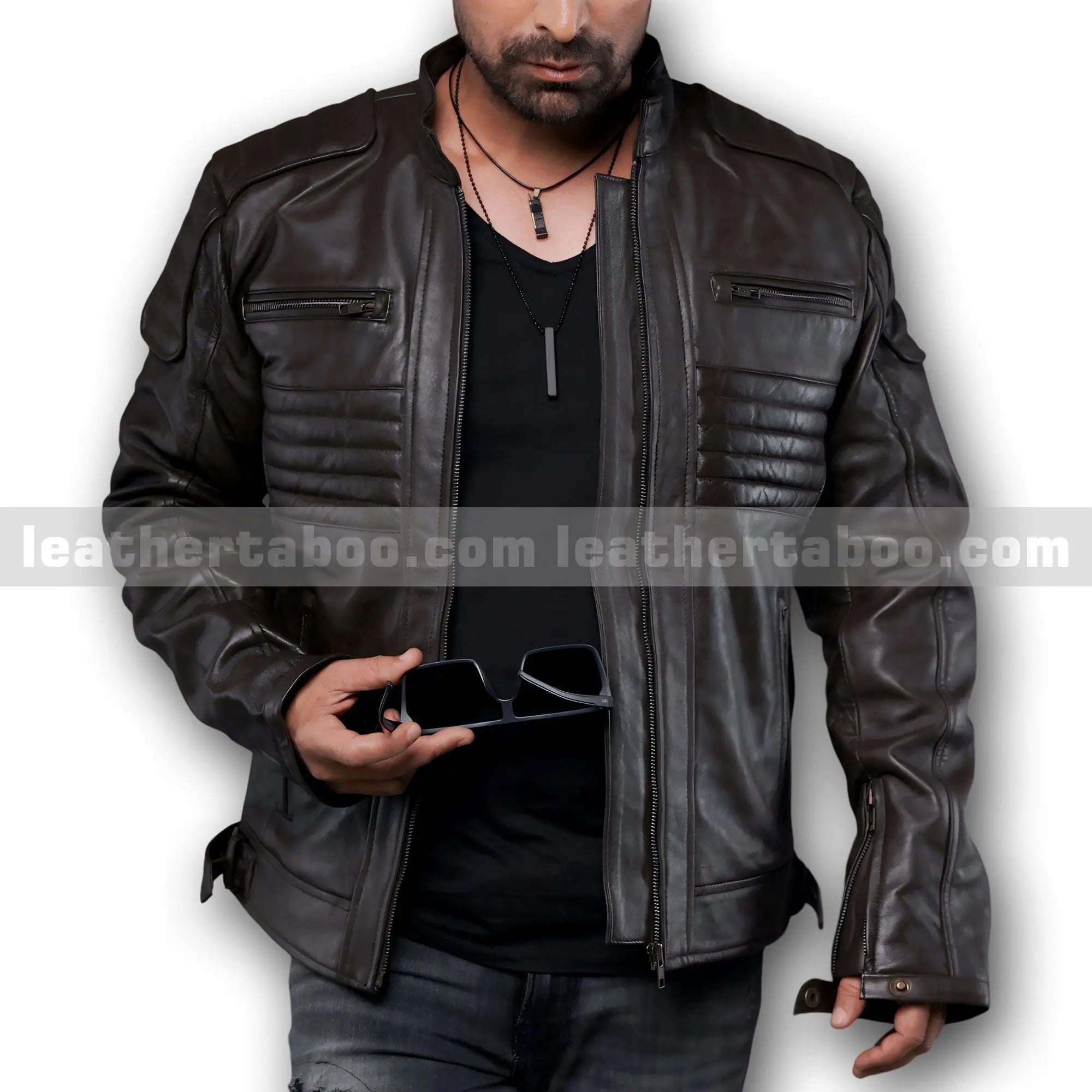Men's Brown Cowhide Leather Jacket | Biker Style Motorcycle Outerwear | Zipper Closure Casual Slim Fit Coat - Leather taboo