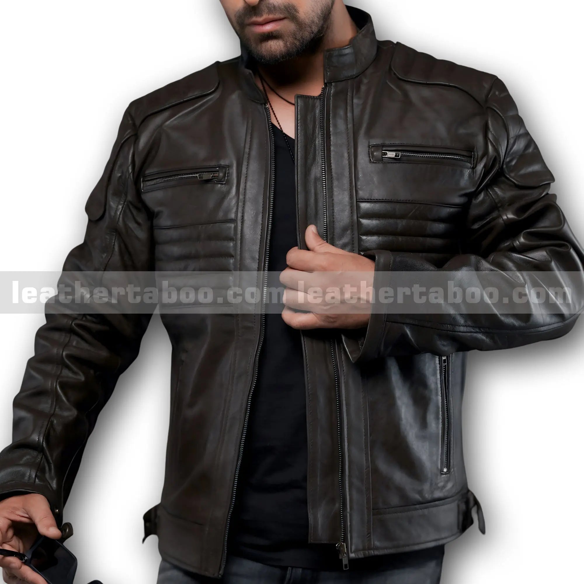 Men's Brown Cowhide Leather Jacket | Biker Style Motorcycle Outerwear | Zipper Closure Casual Slim Fit Coat - Leather taboo