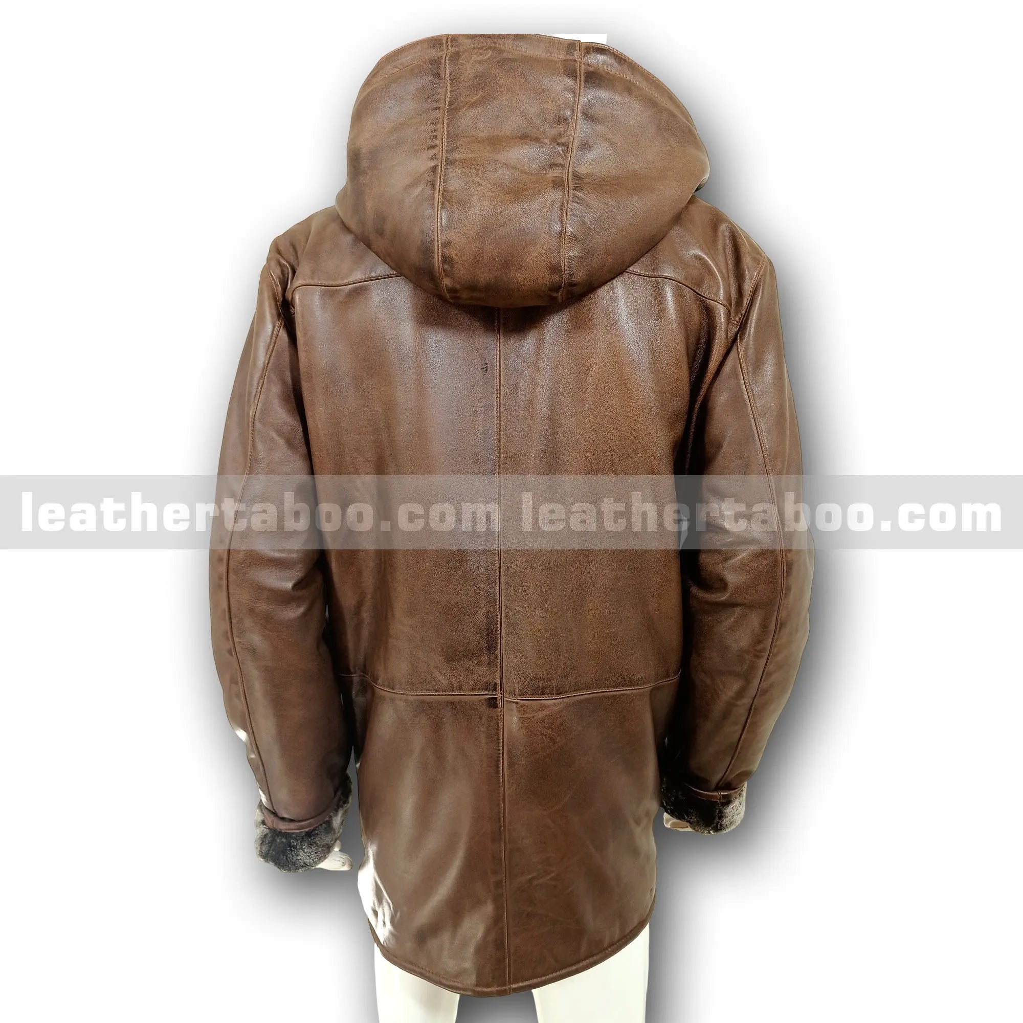 Men’s Premium Sheepskin Leather Coat with Faux Shearling Lined Detachable Hood – Winter Brown Toggle Jacket with Deep Pockets - Leather taboo