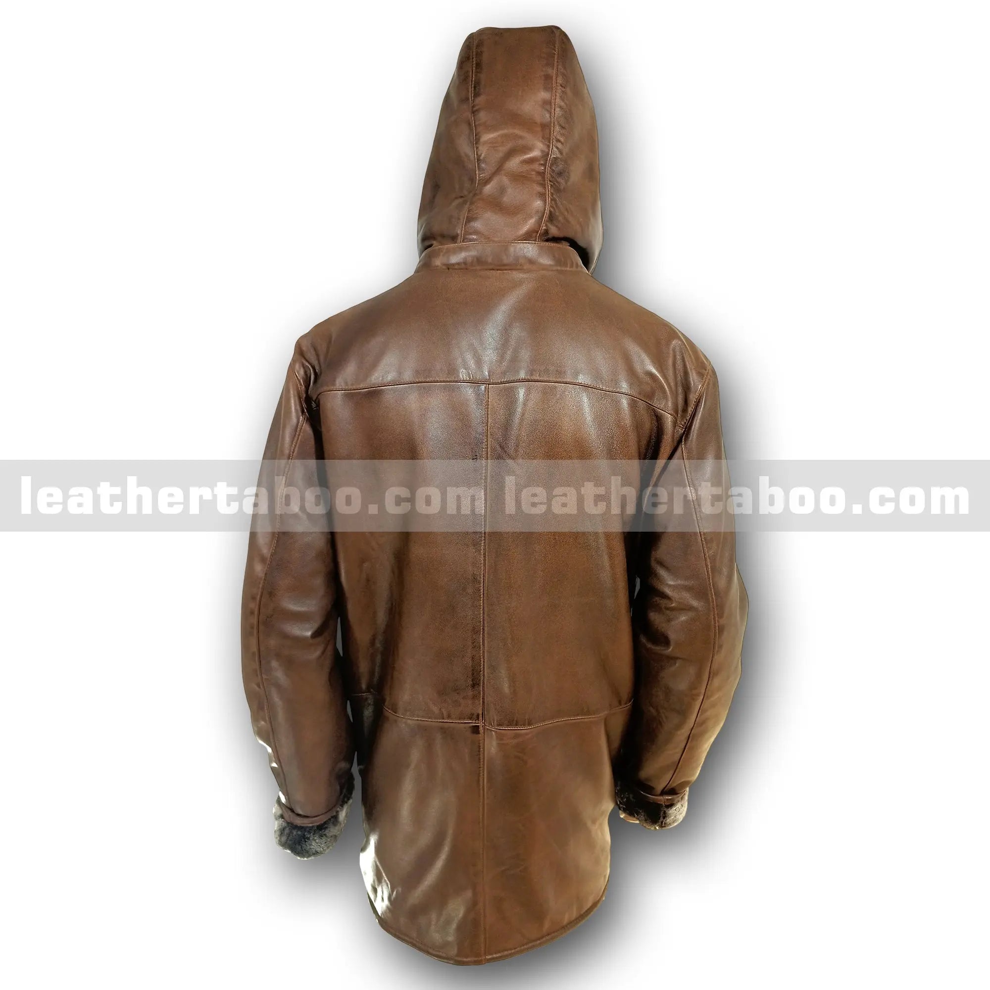Men’s Premium Sheepskin Leather Coat with Faux Shearling Lined Detachable Hood – Winter Brown Toggle Jacket with Deep Pockets - Leather taboo