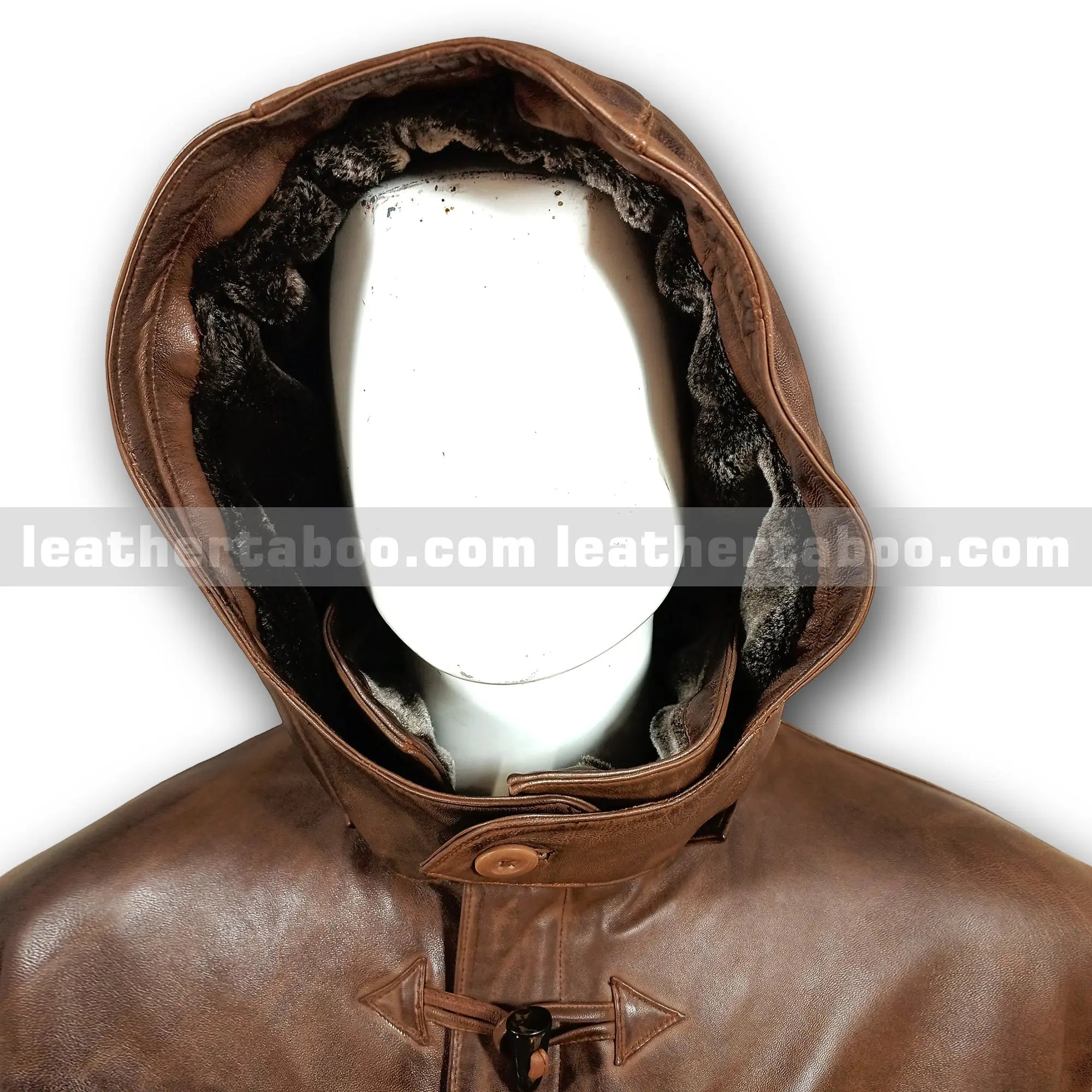 Men’s Premium Sheepskin Leather Coat with Faux Shearling Lined Detachable Hood – Winter Brown Toggle Jacket with Deep Pockets - Leather taboo