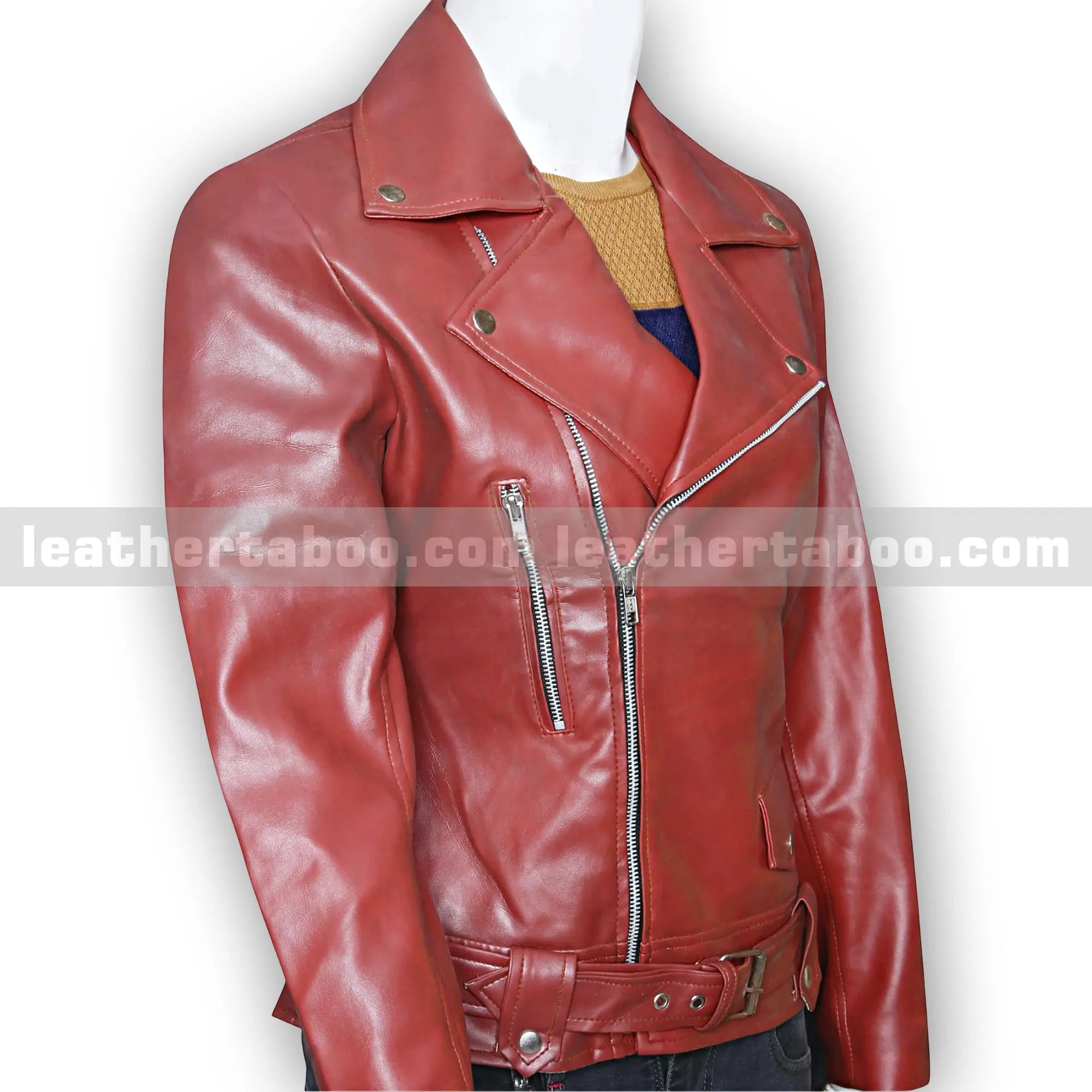 Women’s Camel Brown and Rich burgundy Sheepskin Leather Jacket | Biker Moto Style Outerwear with Belt & Zipper | Real Leather Fall Jacket - Leather taboo