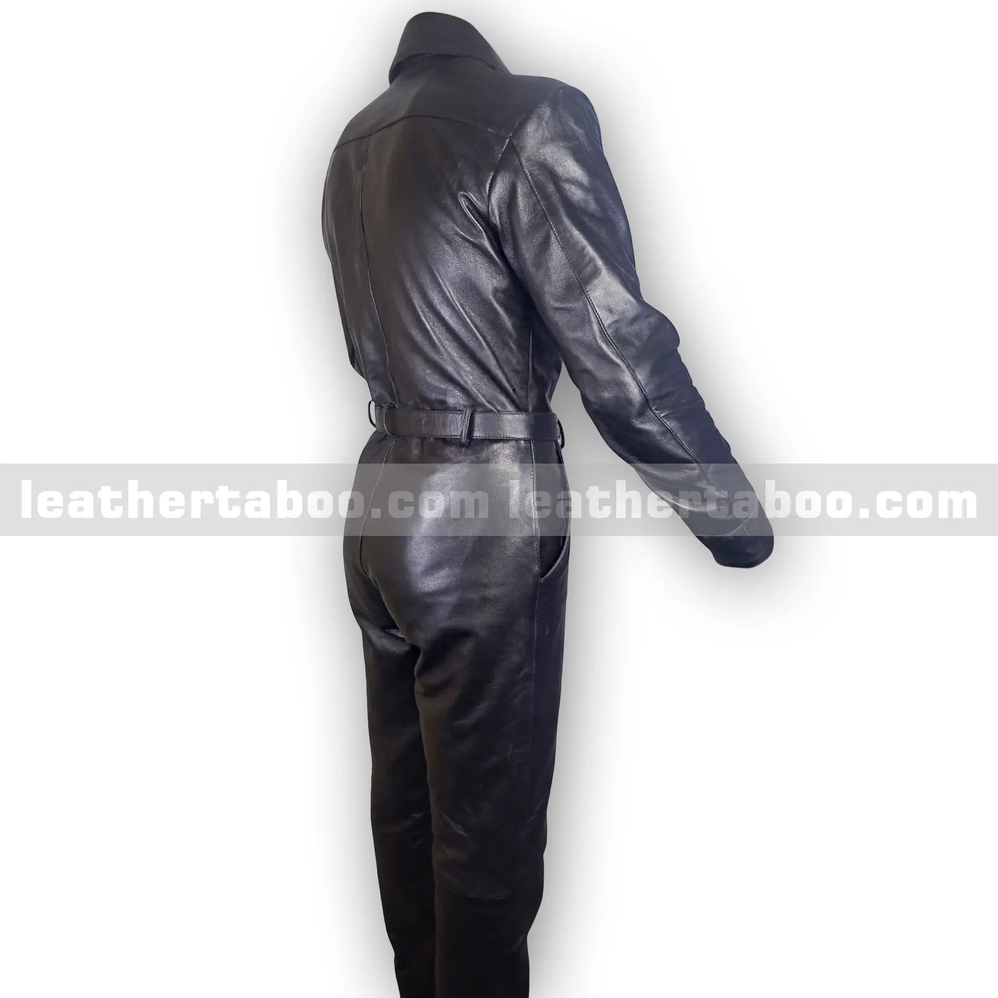 Men’s Premium Sheepskin Leather Jumpsuit with Asymmetric Zipper and Belt – Black Utility Style One-Piece Outfit - Leather taboo