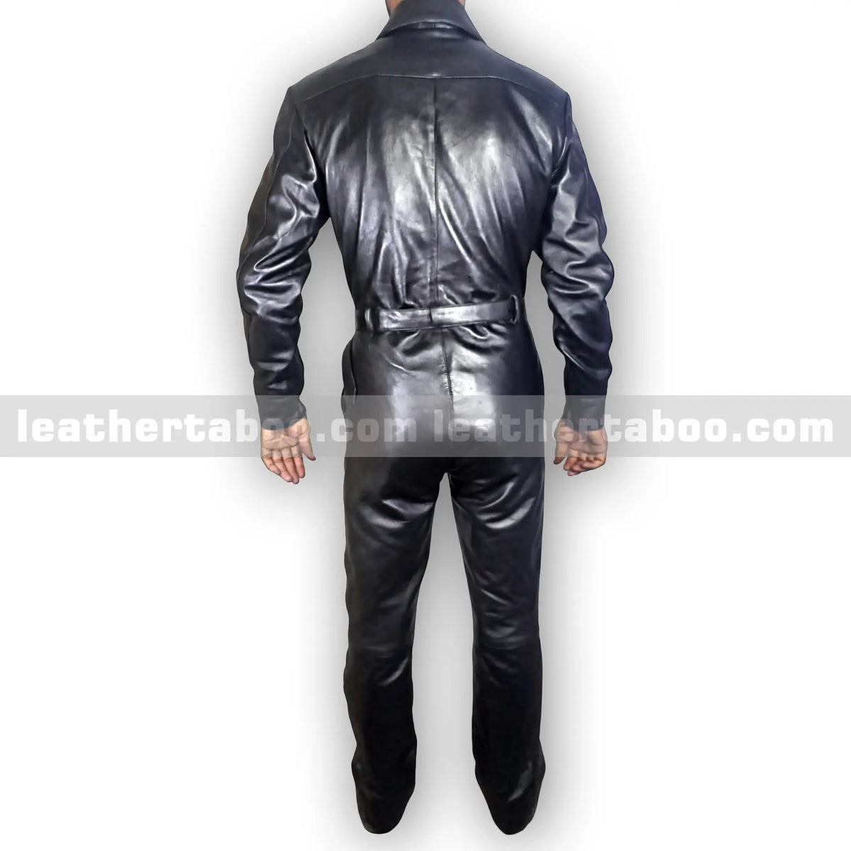 Men’s Premium Sheepskin Leather Jumpsuit with Asymmetric Zipper and Belt – Black Utility Style One-Piece Outfit - Leather taboo