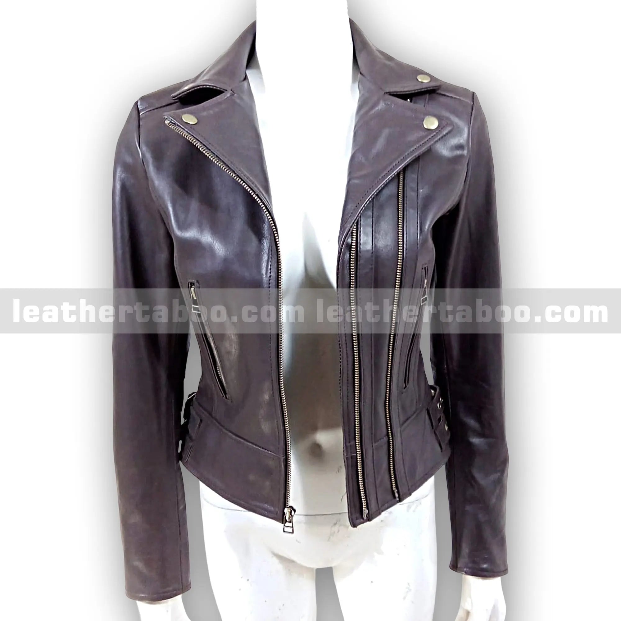 Women's Premium Sheepskin Leather Biker Jacket – Classic Black Moto Style with Zipper Pockets and Side Buckles - Leather taboo