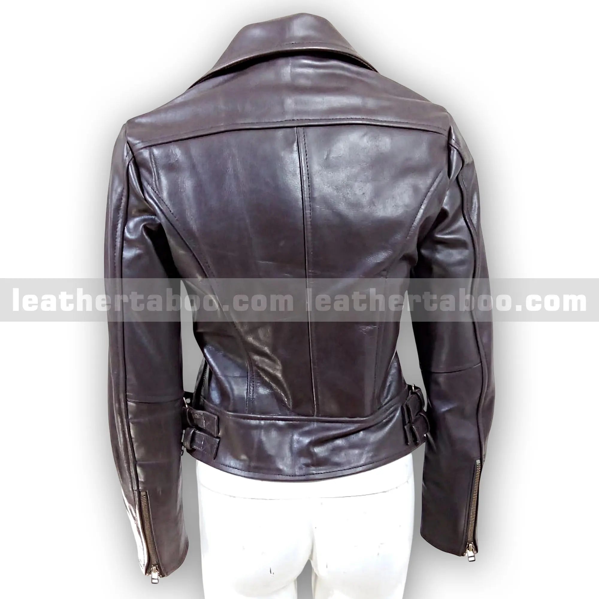 Women's Premium Sheepskin Leather Biker Jacket – Classic Black Moto Style with Zipper Pockets and Side Buckles - Leather taboo