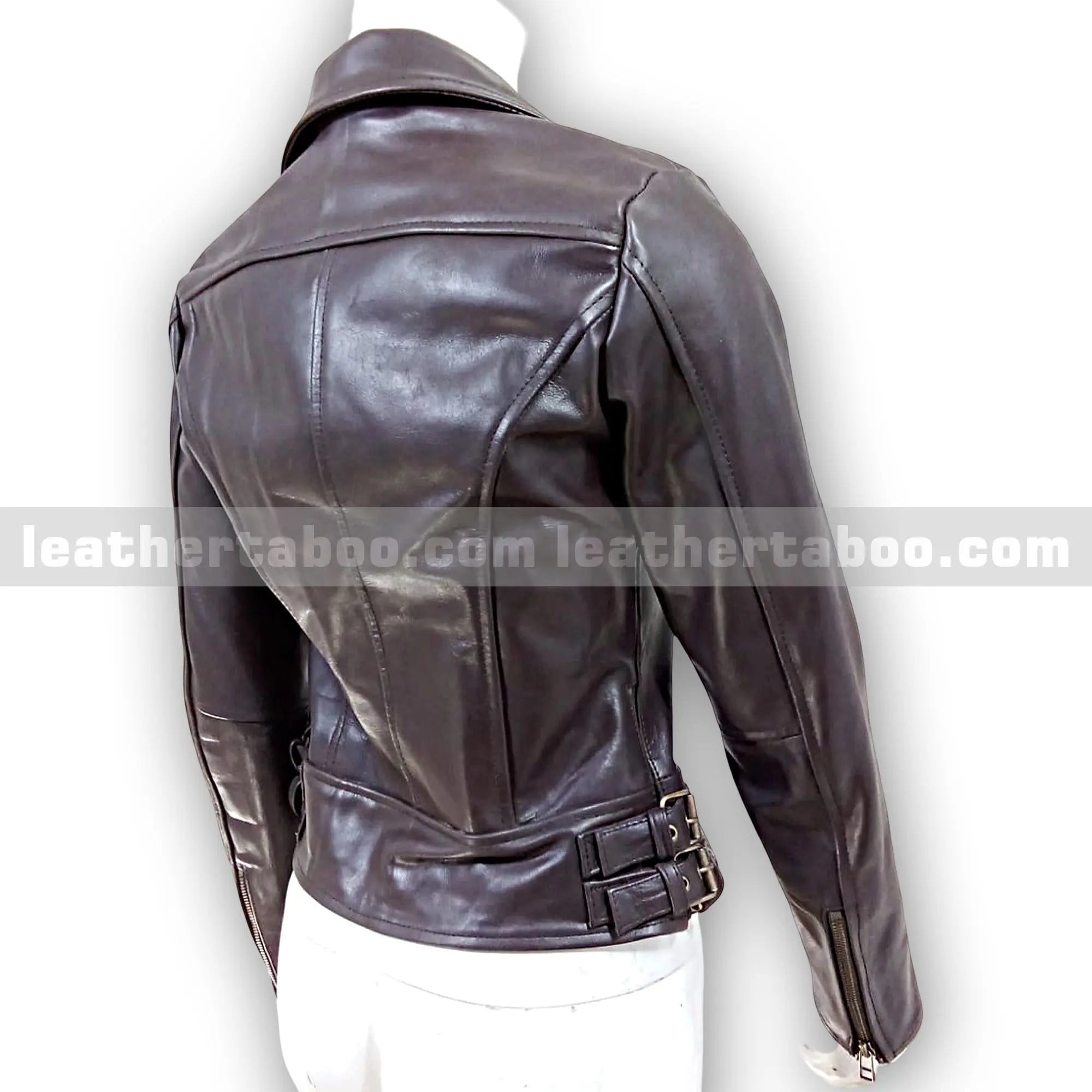 Women's Premium Sheepskin Leather Biker Jacket – Classic Black Moto Style with Zipper Pockets and Side Buckles - Leather taboo