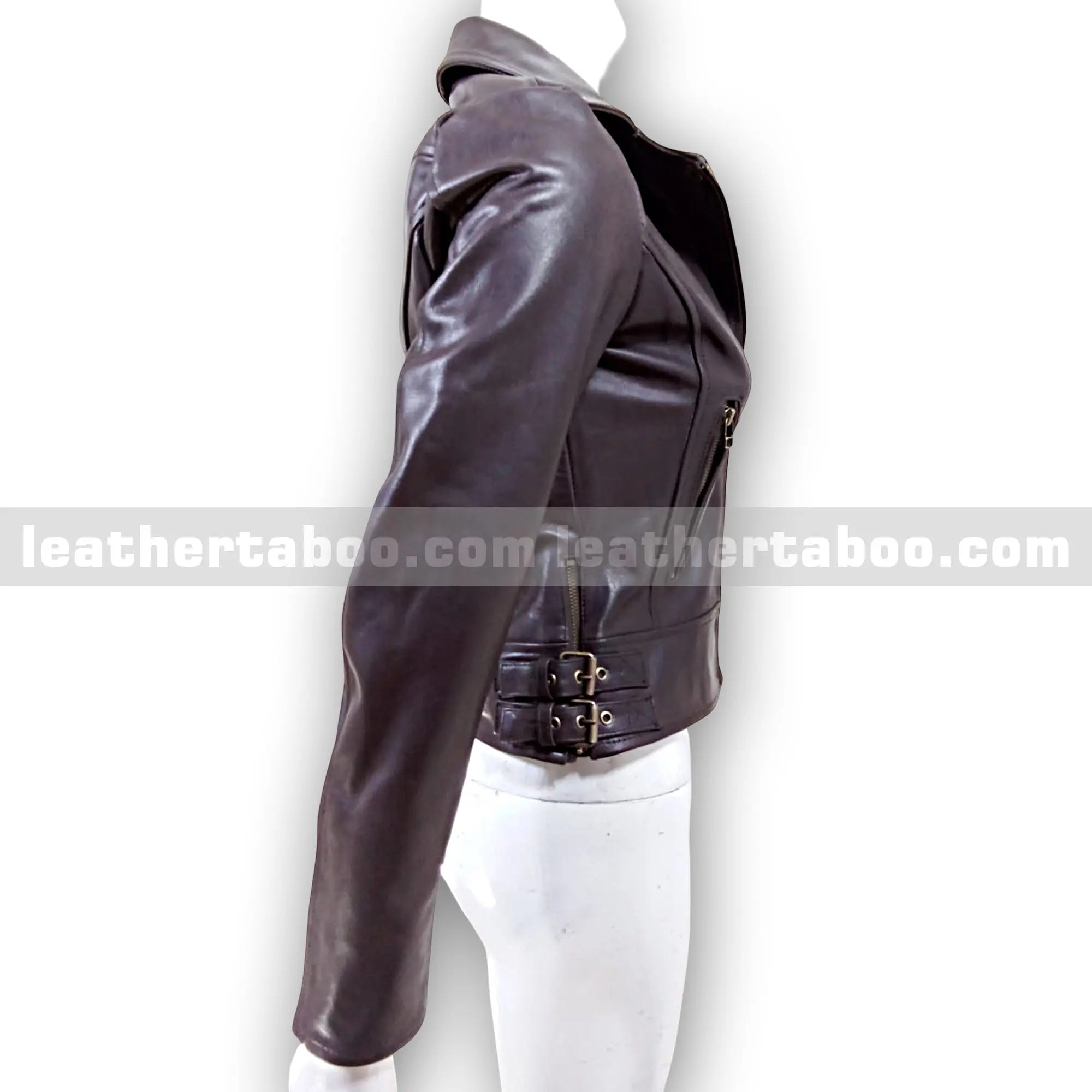Women's Premium Sheepskin Leather Biker Jacket – Classic Black Moto Style with Zipper Pockets and Side Buckles - Leather taboo