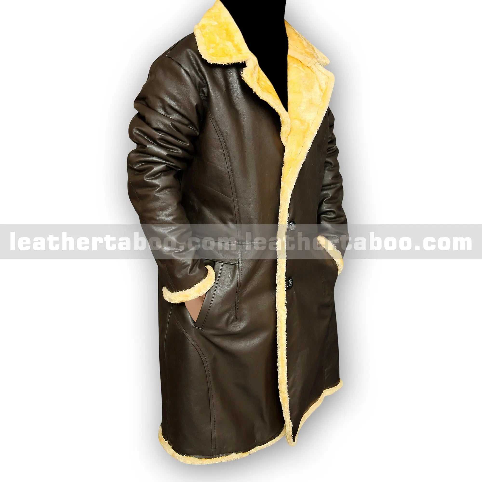Men's Brown Sheepskin Leather Coat with Faux Shearling Lining | Winter Long Jacket | Warm Outerwear | Classic Cold Weather Style - Leather taboo
