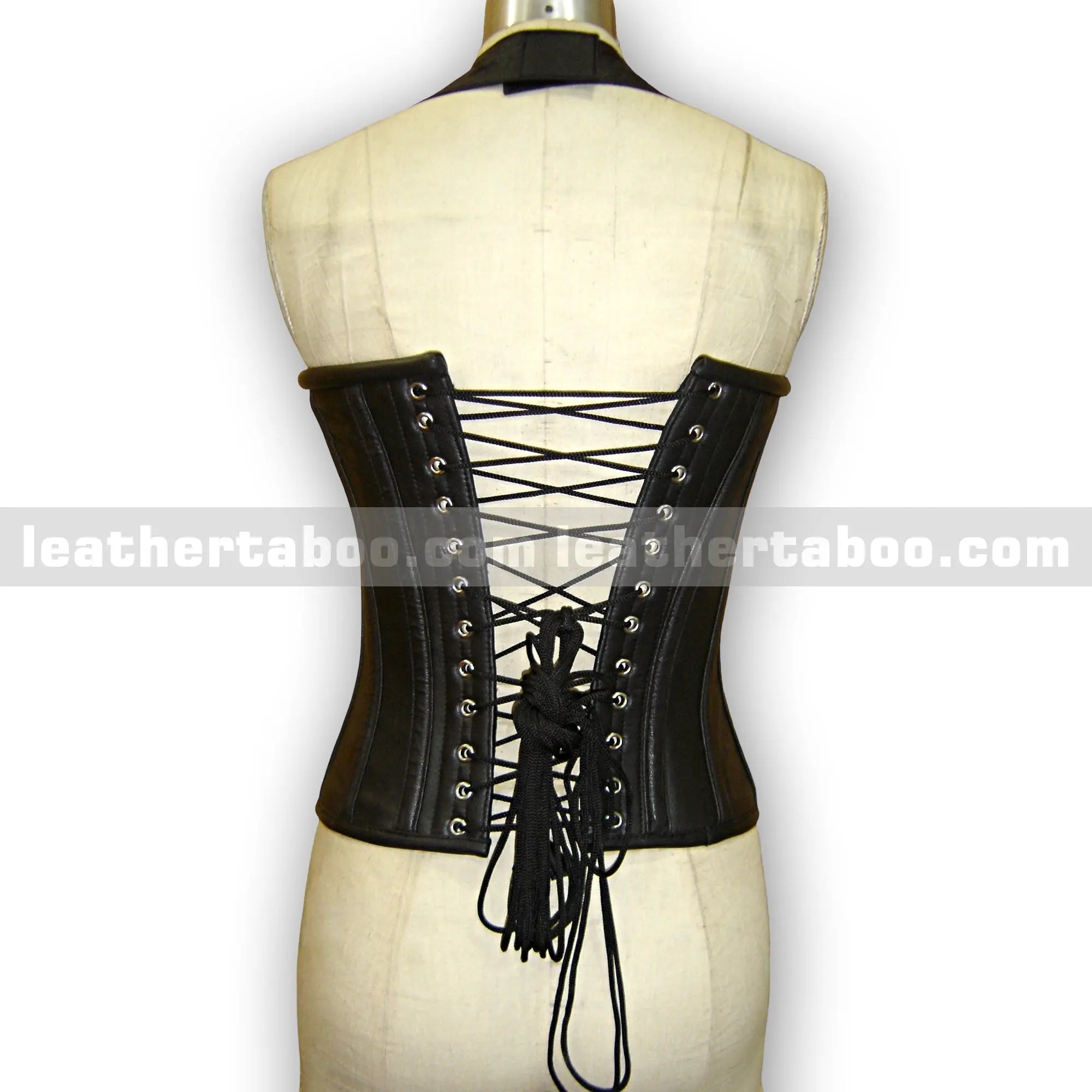 Women's Sheepskin Leather Corset Top with Stud Details | Black Fitted Waist Cincher | Halter Neck Leather Bustier | Structured Design - Leather taboo